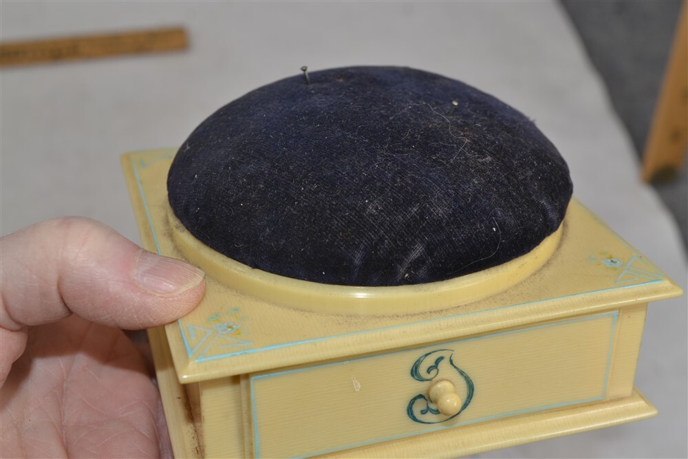 antique sewing pin cushion box/drawer 4.5 x .5 x 2.5 celluloid Edwardian 1890
