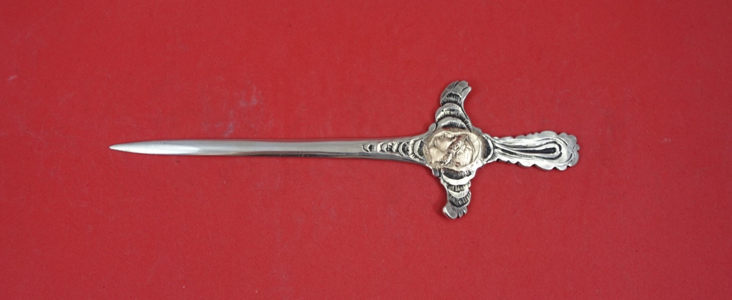 Medallion aka Etruscan by Shiebler Sterling Paper Knife #296X w/ 14k gold 7 7/8″