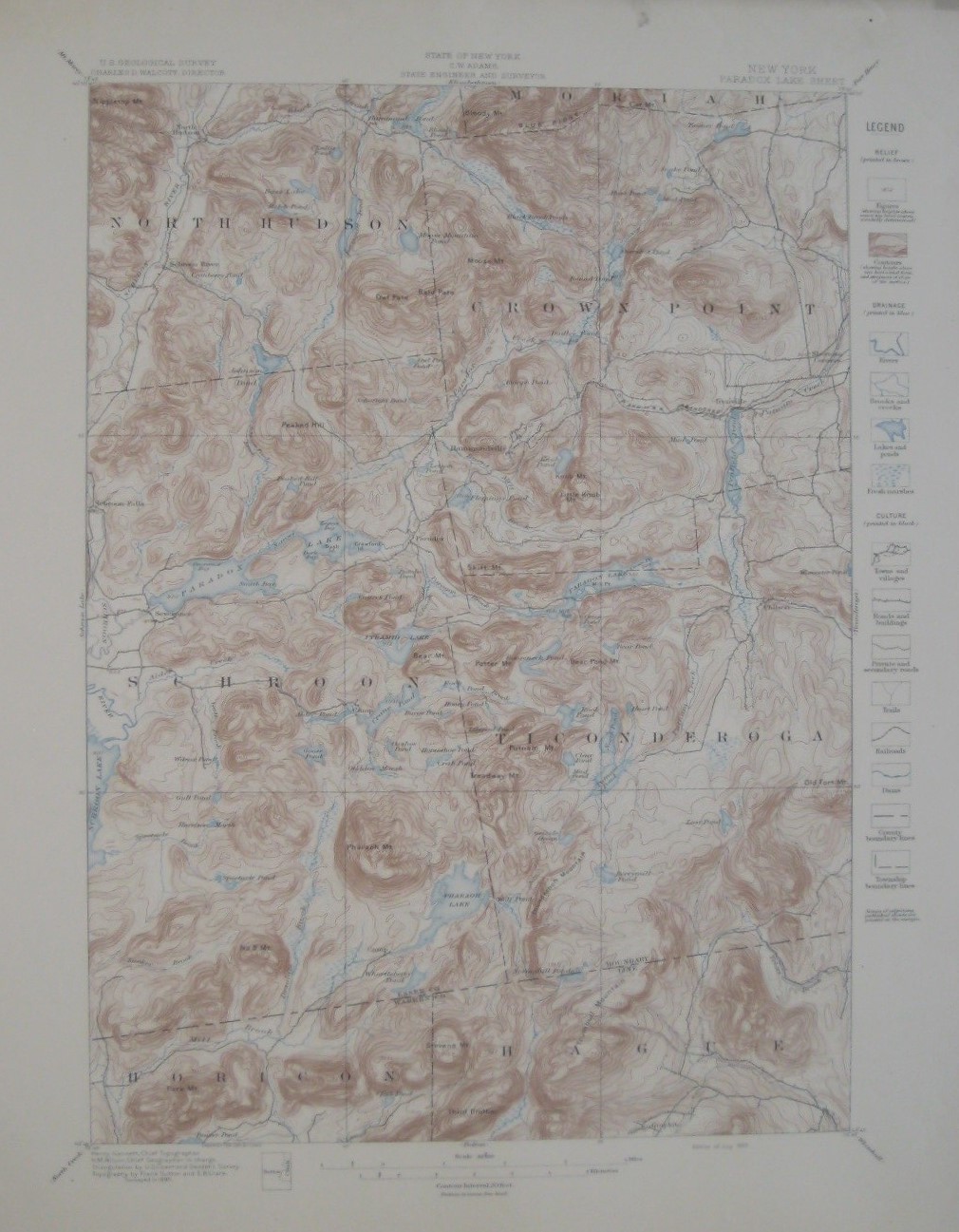 Original 1897 USGS Topo Map PARADOX LAKE New York Schroon River Ironville CP&HRR