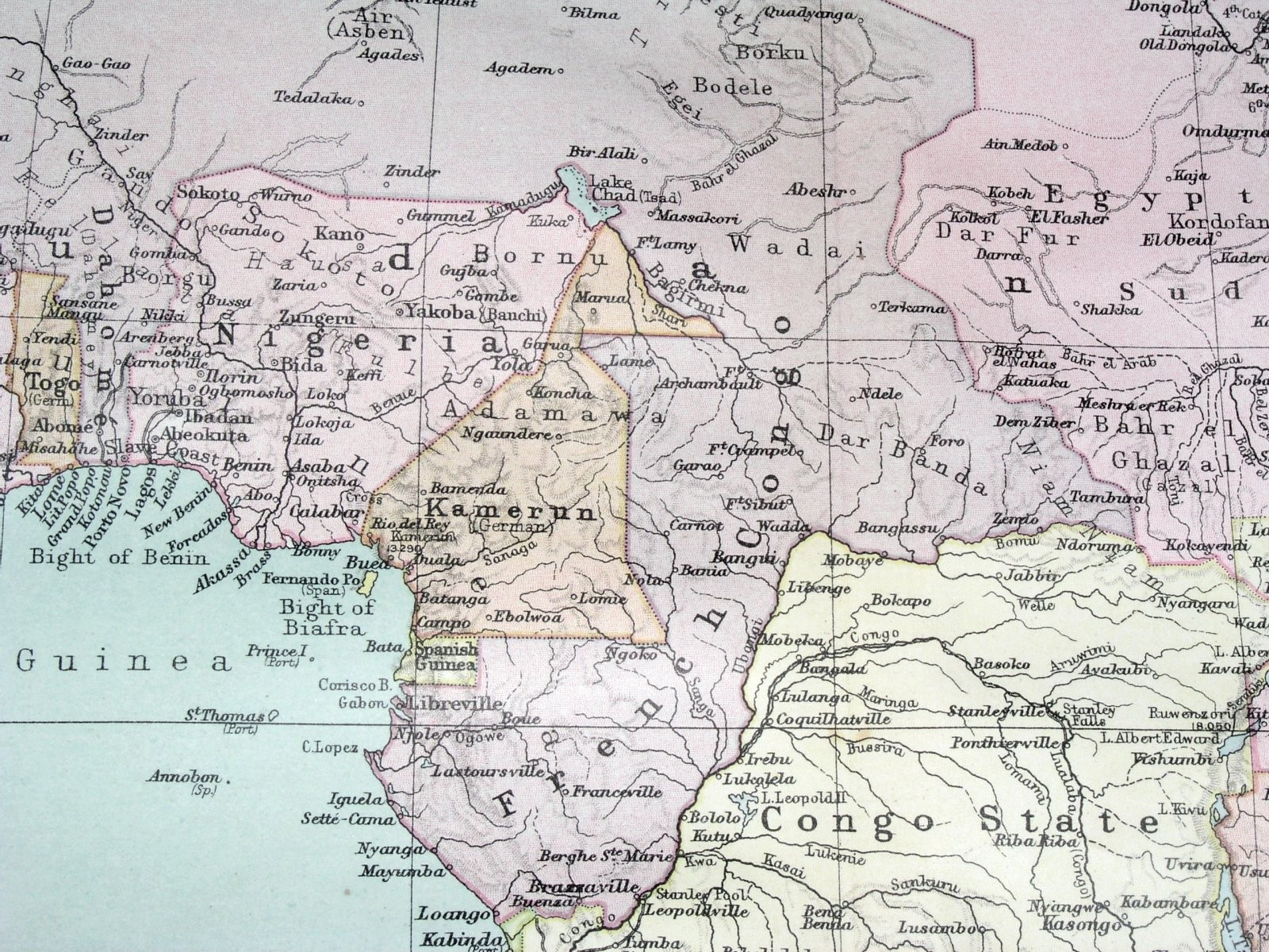 1908 ANTIQUE POLITICAL MAP OF AFRICA BRITISH FRENCH GERMAN COLONIES