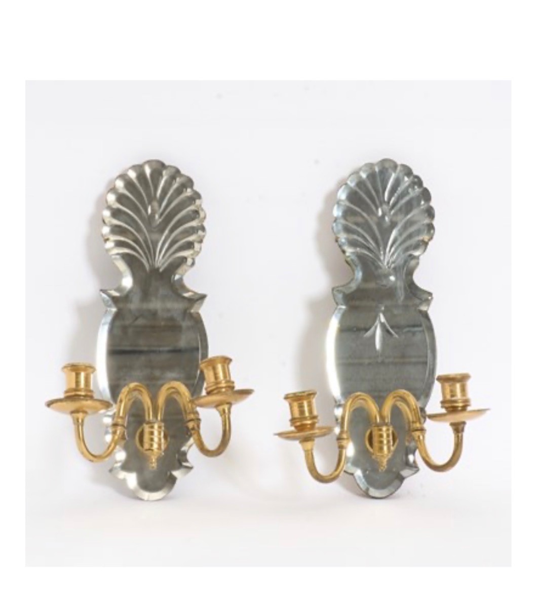 Pair of Georgian Style Mirrored Back Two-Arm Sconces