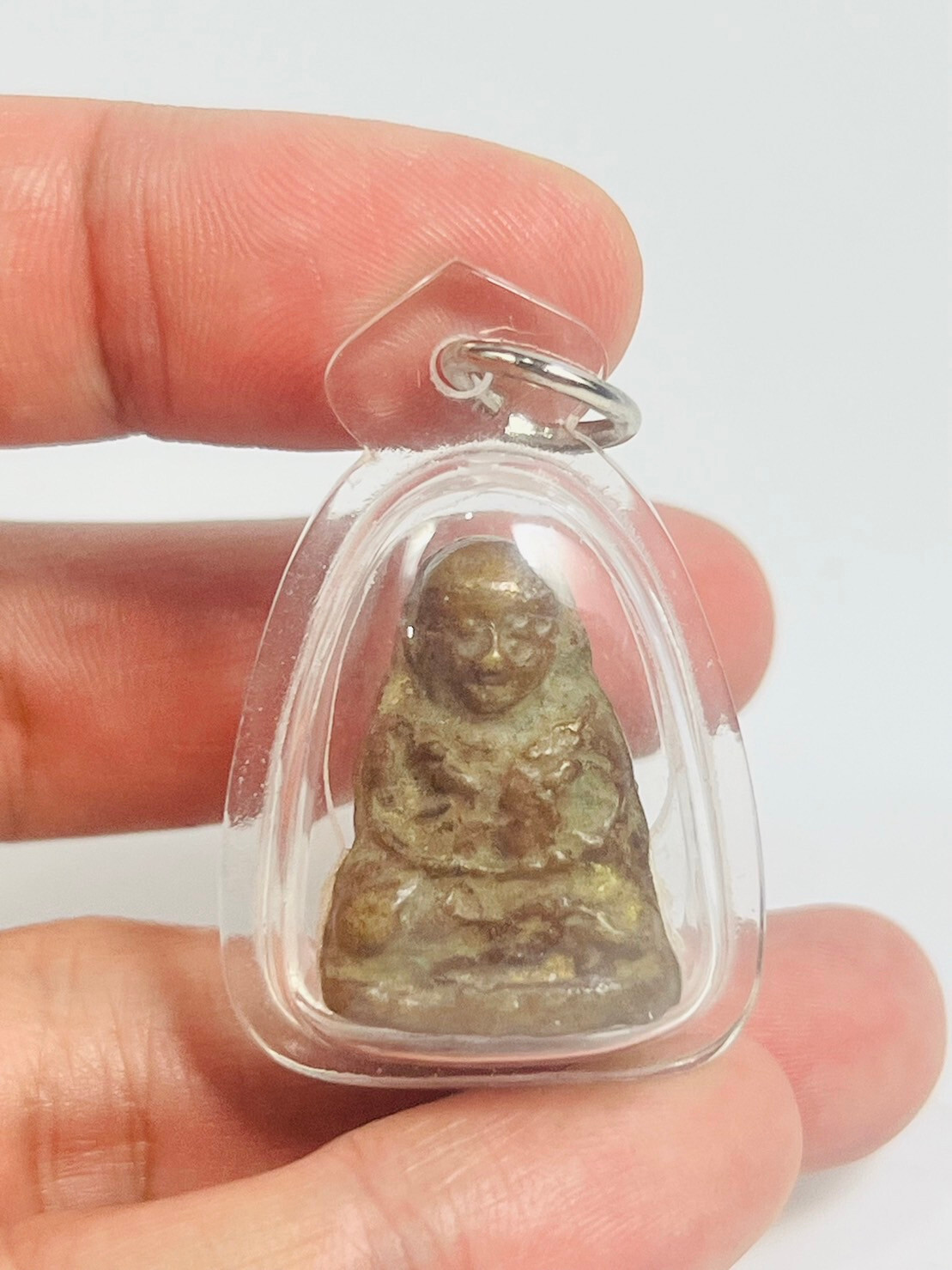 Lp Ngern Wat Bangkarn Coin Old Thai Brass Buddha Amulet Luck Life Protect Case