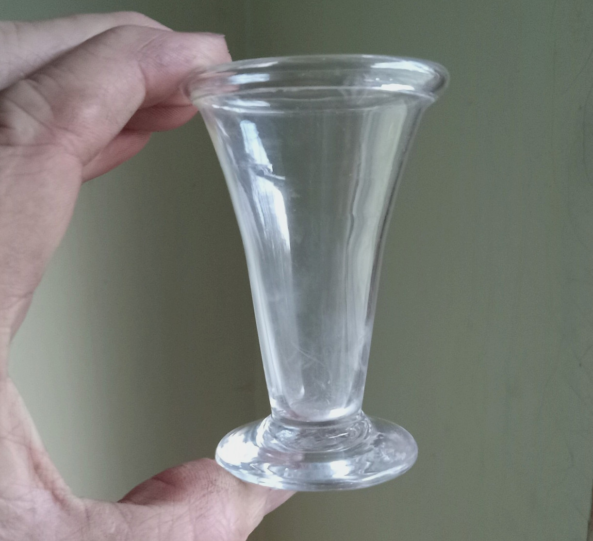 1800 EARLY FREE BLOWN PONTILED JELLY GLASS ROLLED RIM APPLIED FOOTED BASE
