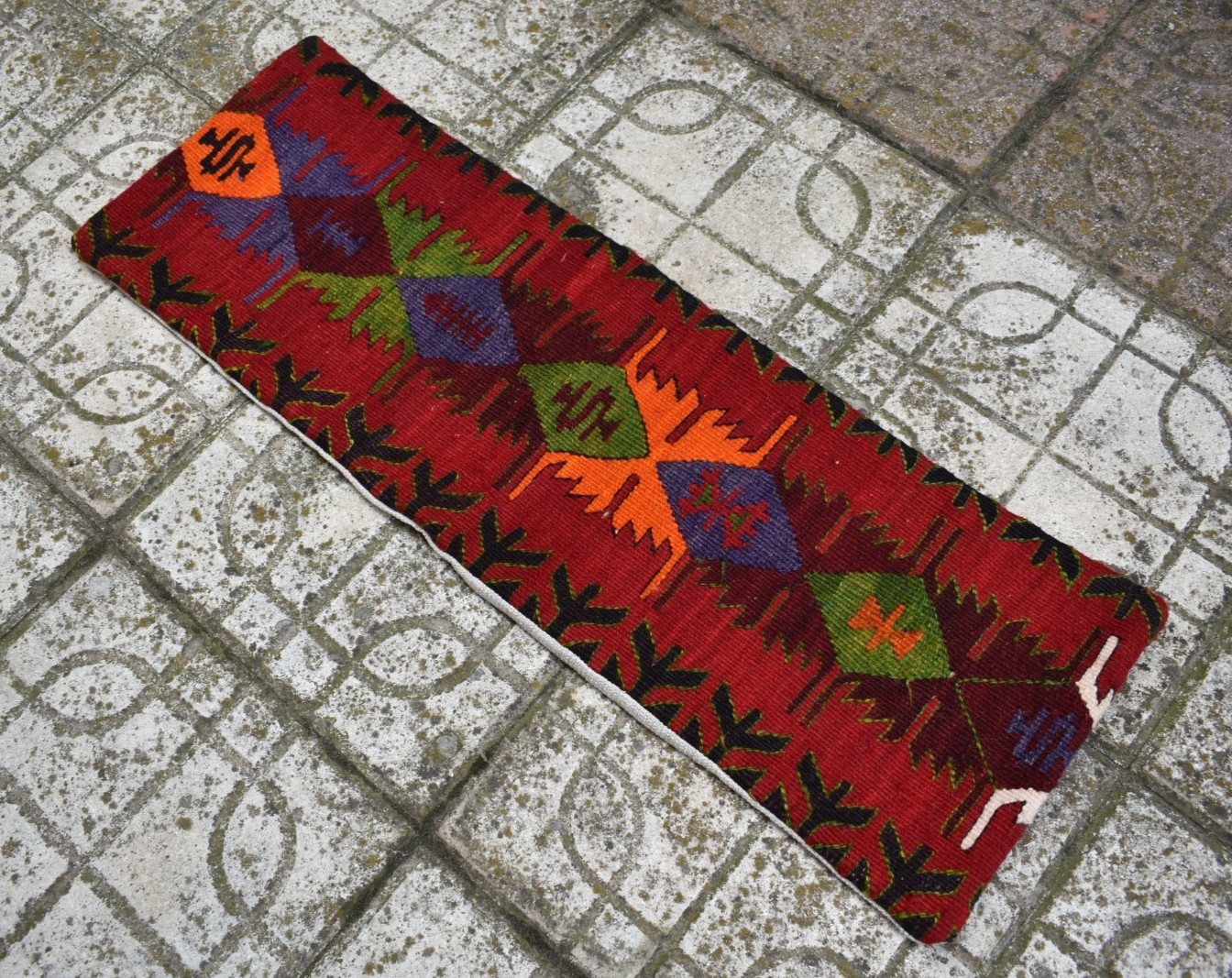 Turkish Kilim Pillow Cover Sofa Rug 10”x30” Decorative Handmade Cushion Cover