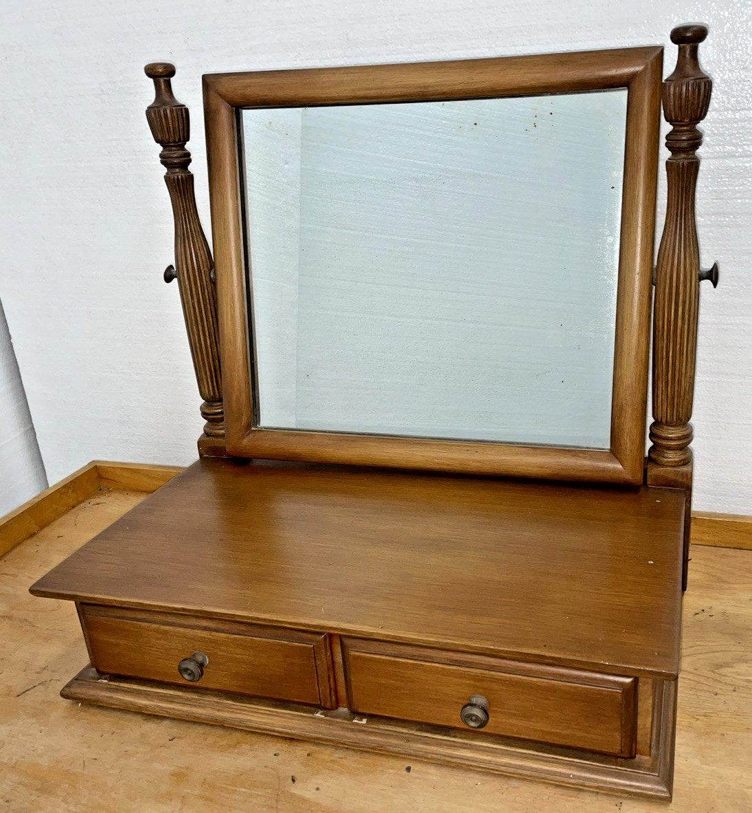 Dresser top shaving Mirror 2 drawers wood tilt frame circa 1940-50’s