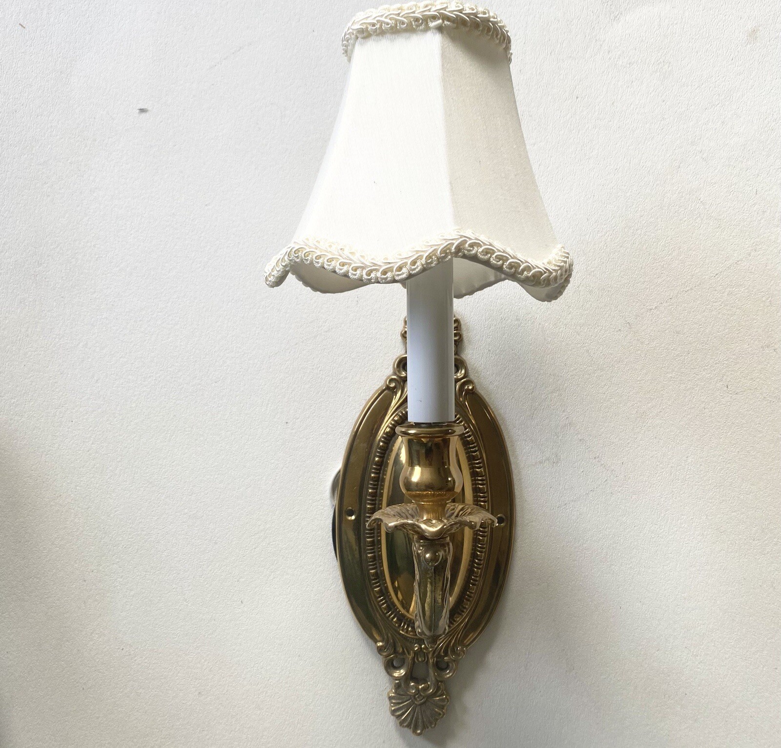 Antique Vintage Solid Brass Wall Sconce Light 1920s Restored Rewired w Shade