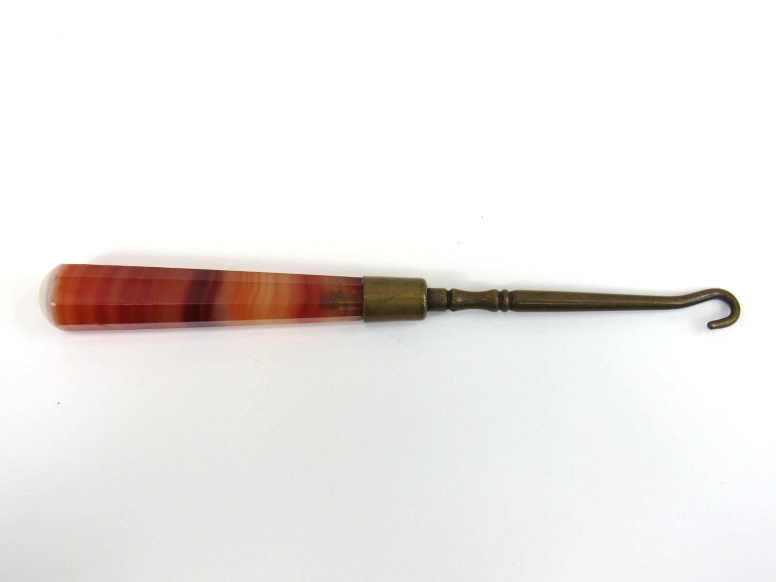 Antique Victorian Button Hook Glove Hook w/ Banded Agate Handle