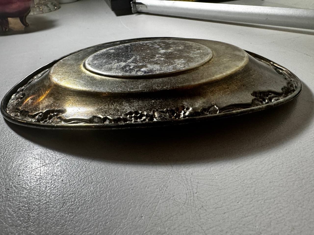 Vintage Silverplate Oval Bread Meat Serving Platter Ornate Grape Border Tray