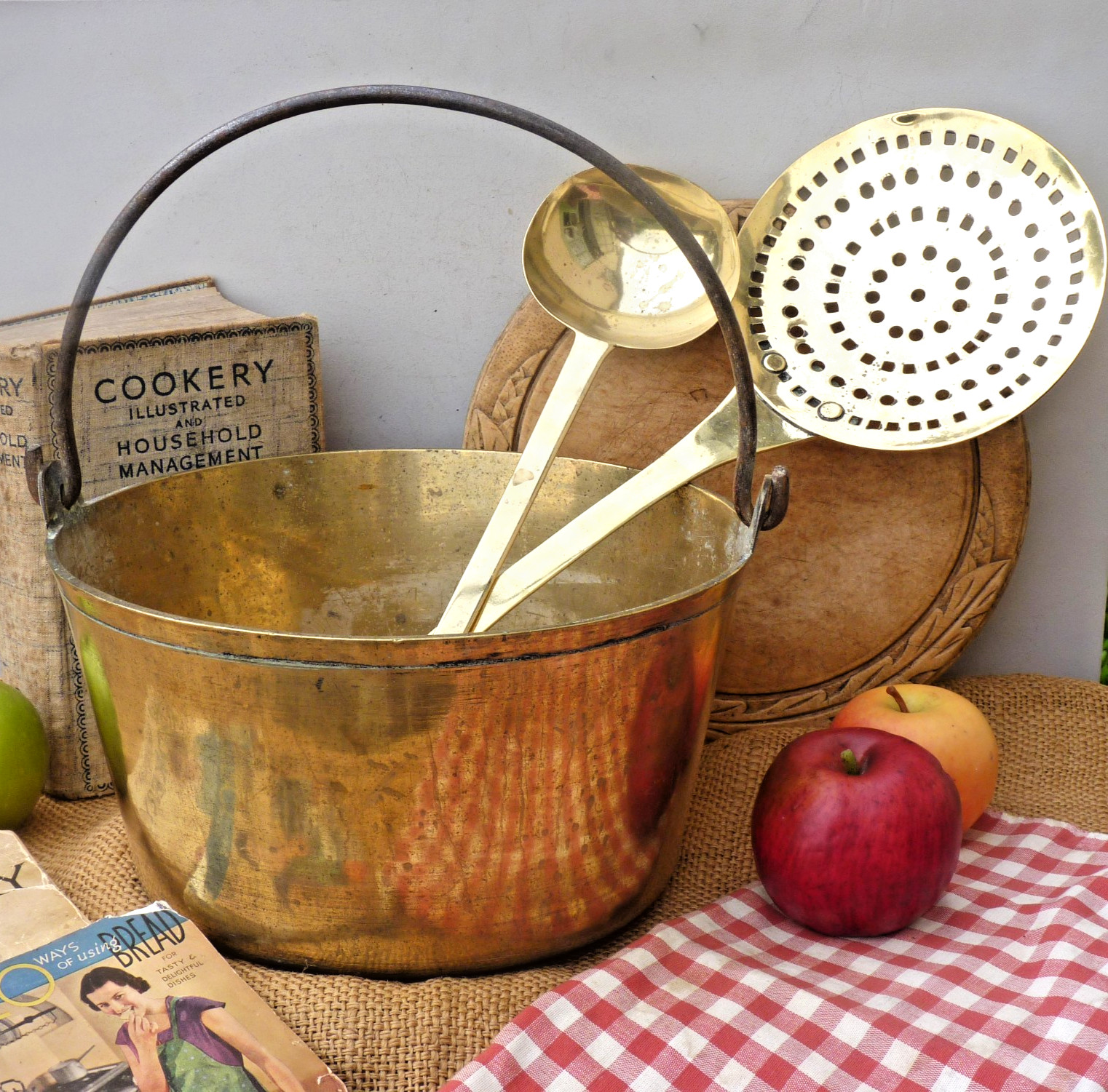 Antique Brass Jam pan Cooking pot Skillet & Ladle 4.380 kg