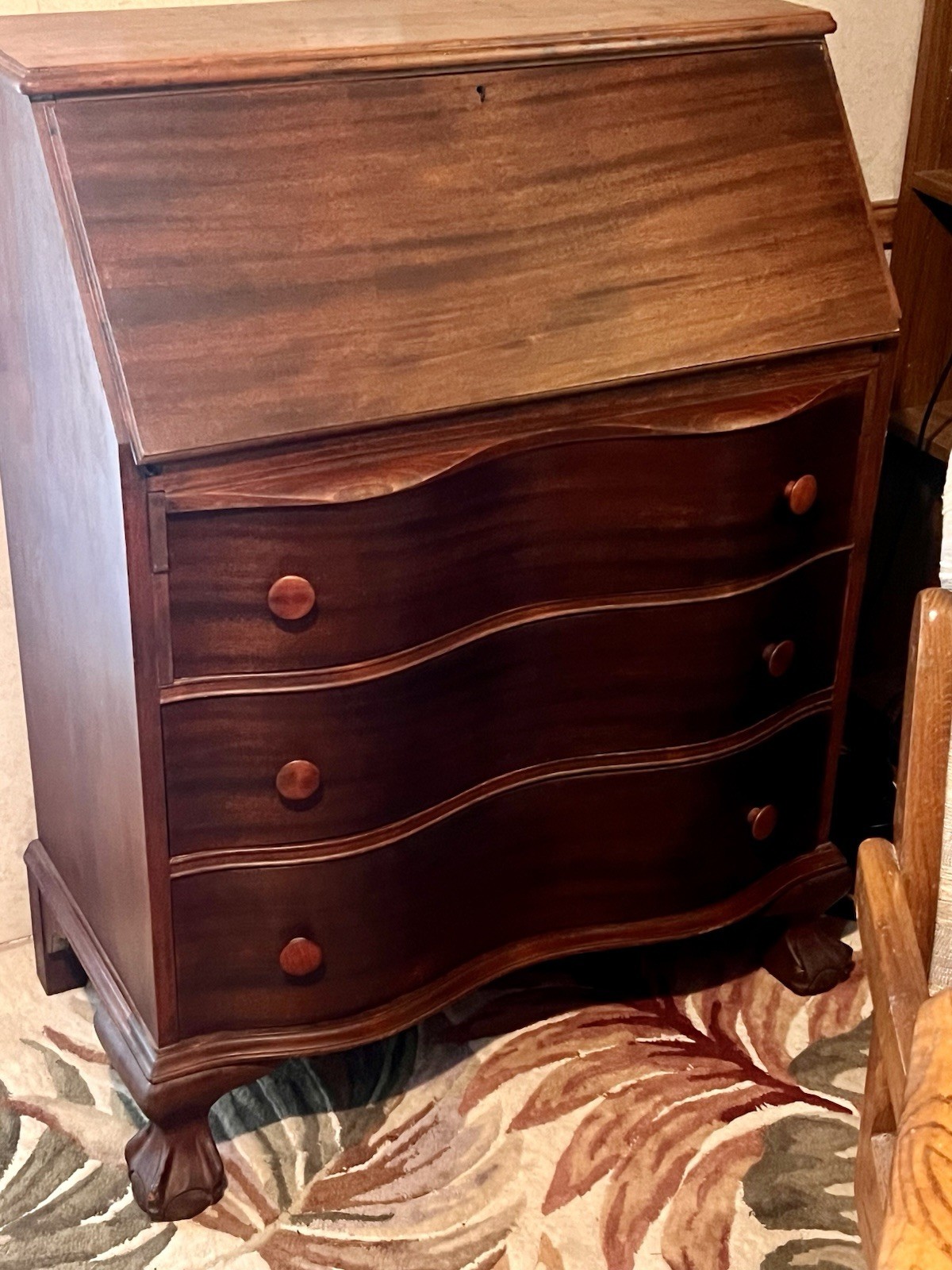 Antique Mahogany Secretary Serpentine Bowdeont Desk Circa 1900