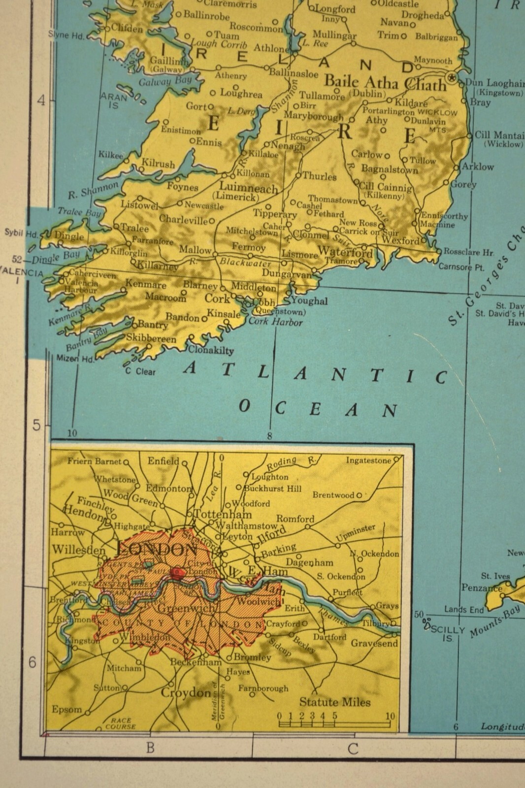 1947 Vintage BRITISH ISLES Map Great Britain Wall Art Ireland United Kingdom