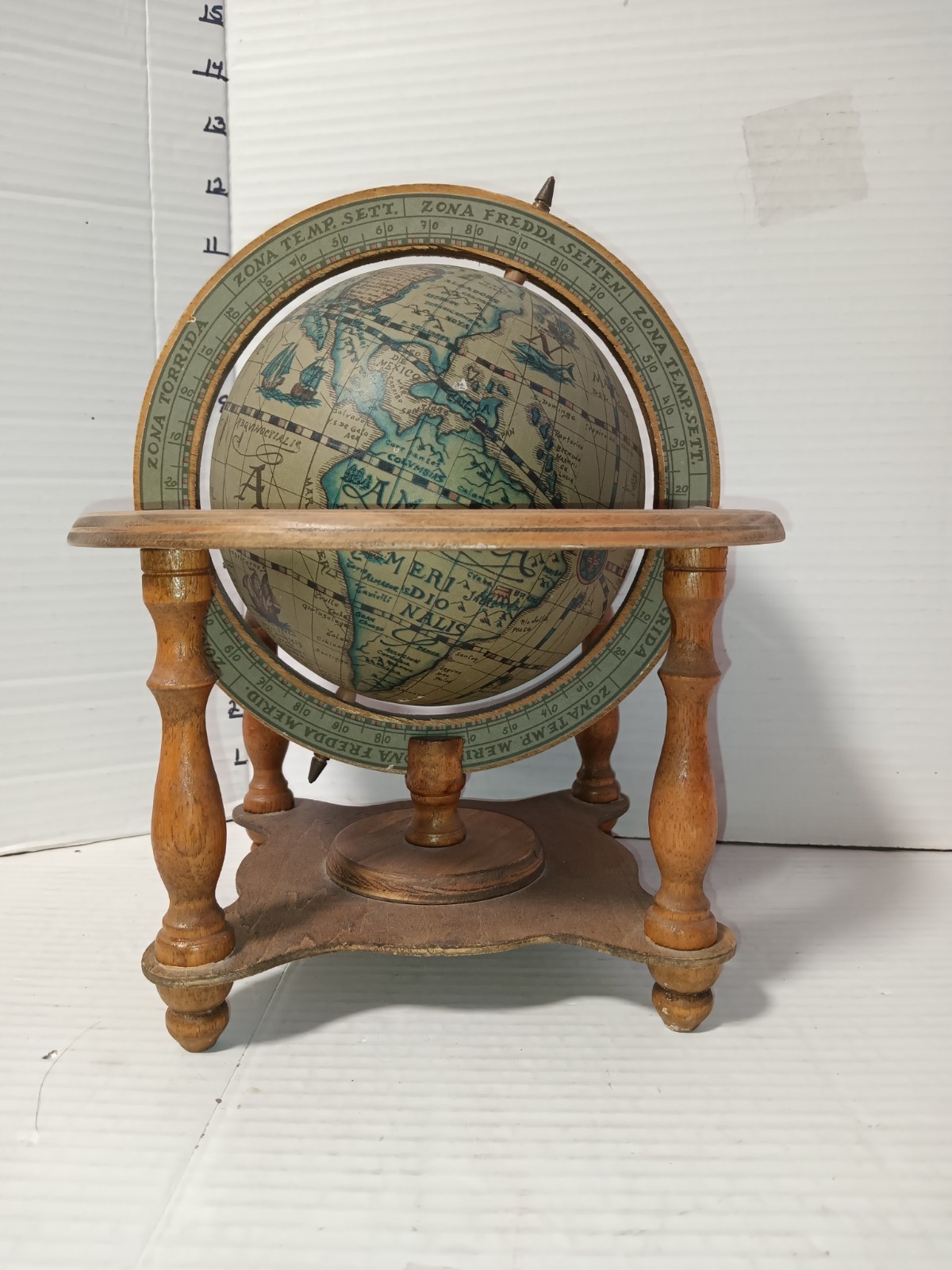 Vintage Wood Old World Globe Desktop Size Zodiac Astrology Signs Made Japan
