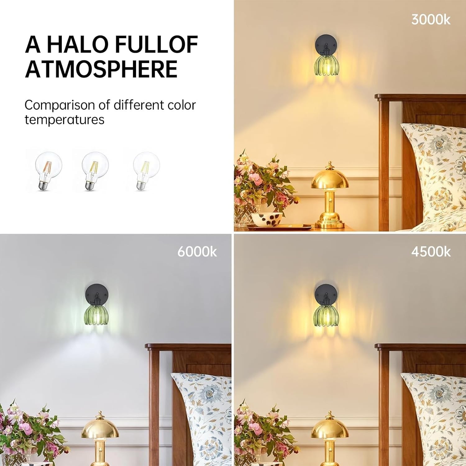 Vintage Wall Sconce with Adjustable Green Glass Tulip Shade – Elegant Lighting