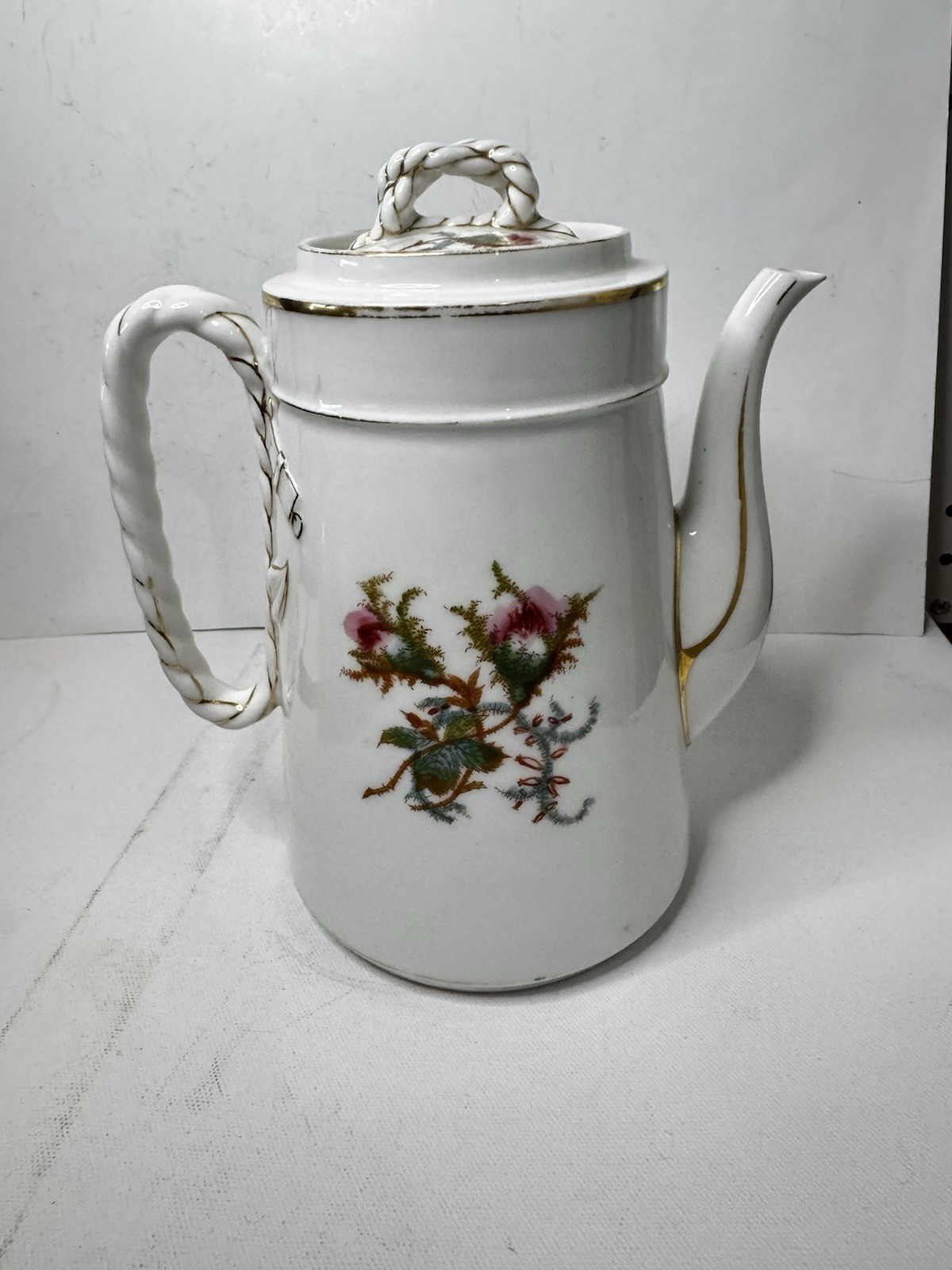 Haviland Limoges Moss Rose Coffee Pot 19th C French Porcelain Gold Gilt