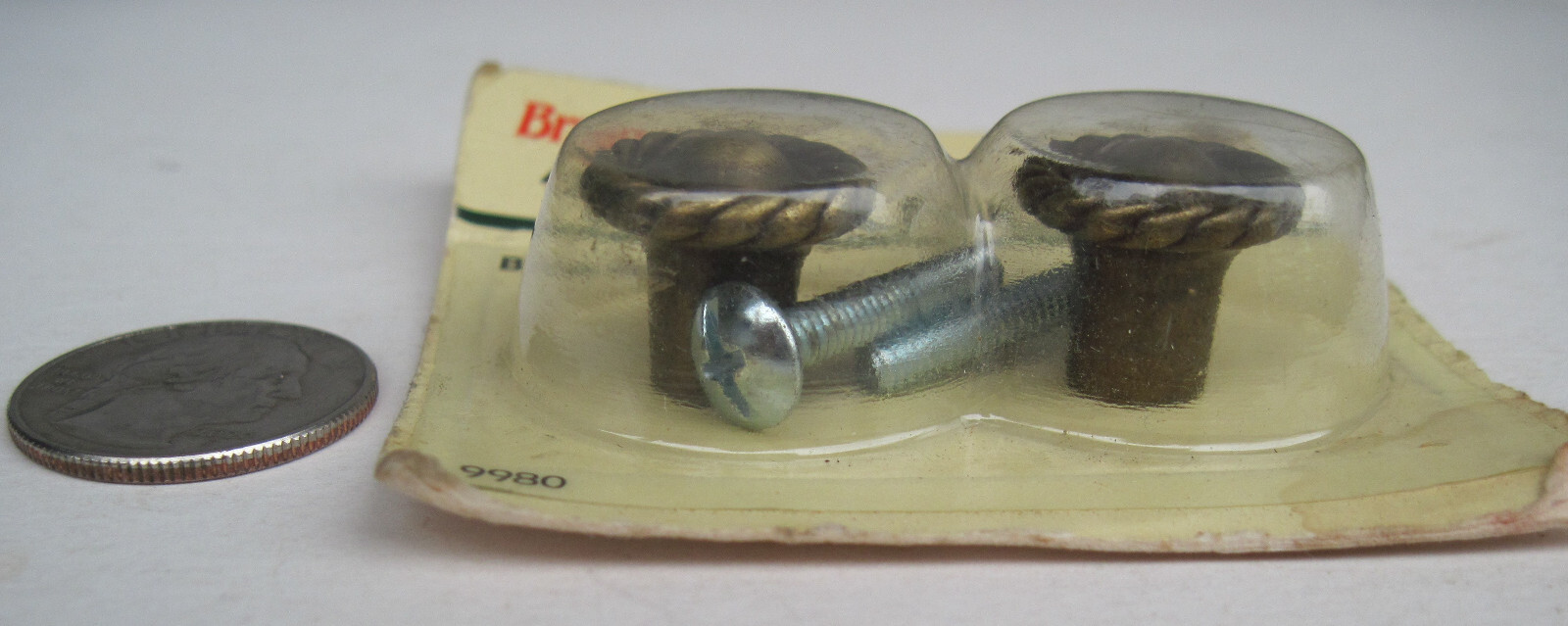 2 Antique Brass Plated Knobs NOS Vintage Round 3/4″ Diameter Brainerd Screws USA
