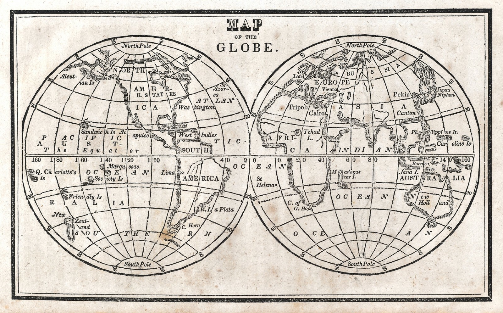 1830 Nathan Hale Map World Eastern Western Hemisphere America Europe Asia Africa