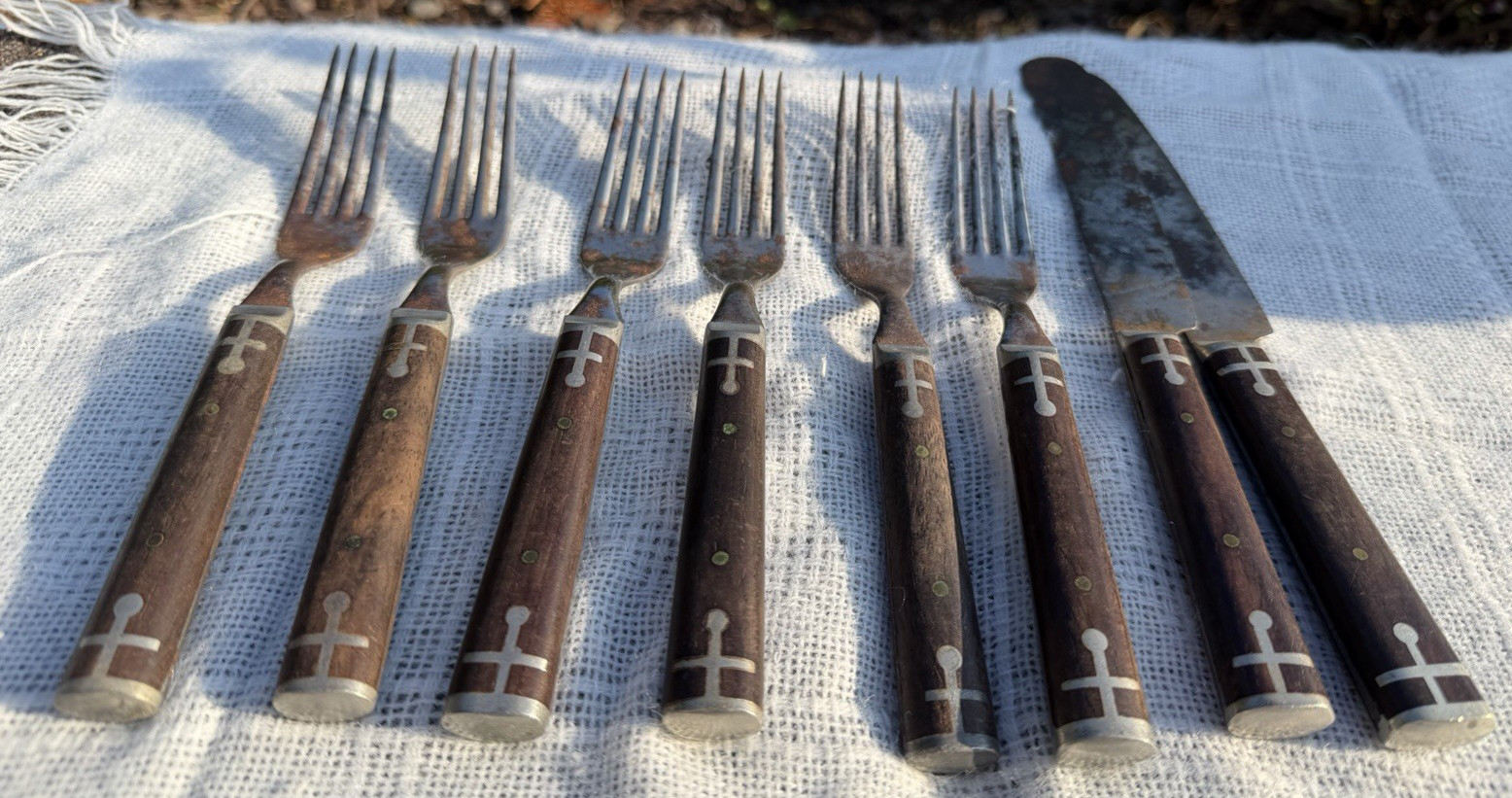 Antique 1880s Landers Frary & Clark Aetna Works Wood Handle Knife Fork Set