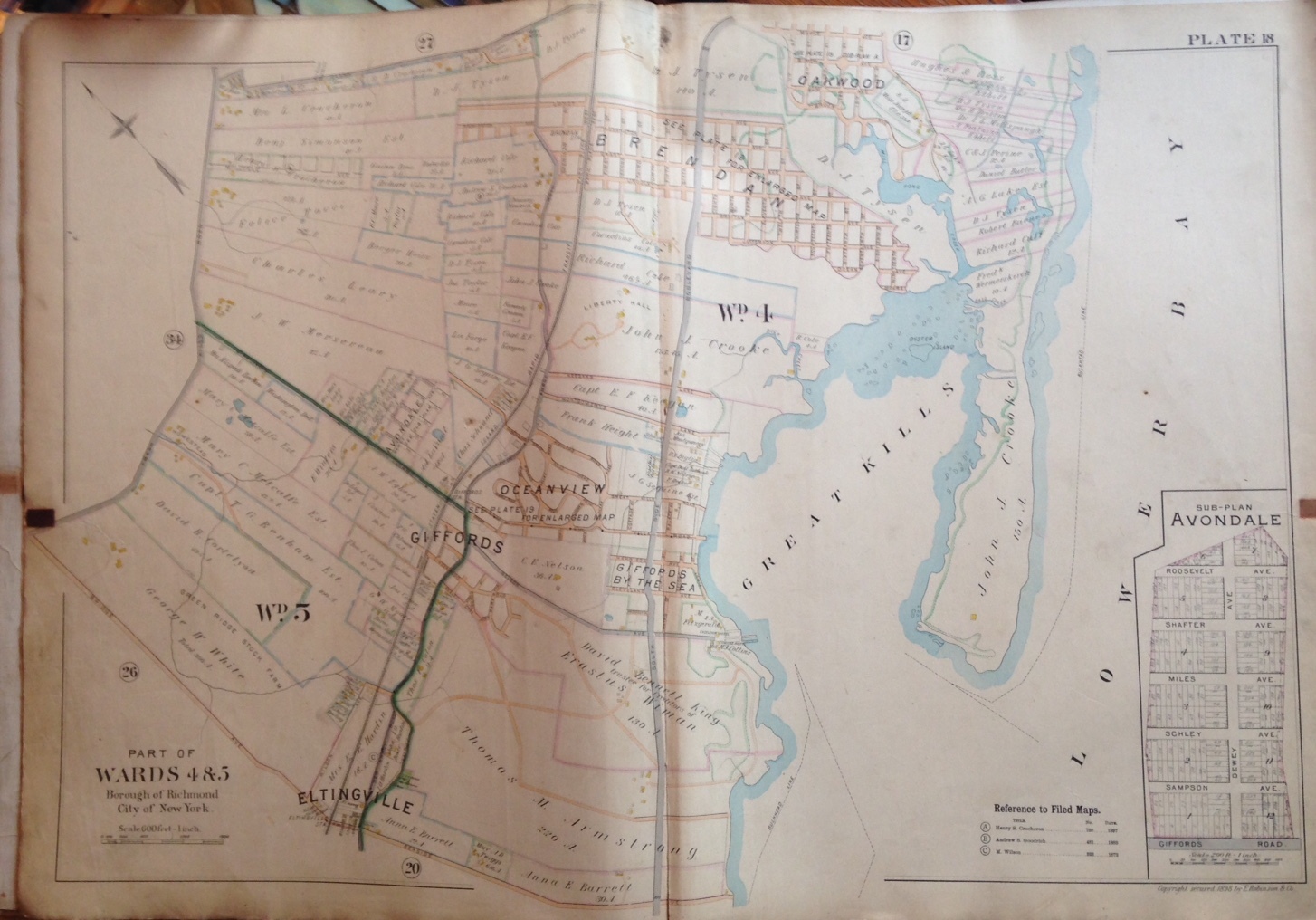 1898 STATEN ISLAND GREAT KILLS & GIFFORDS NEW YORK CITY E. ROBINSON ATLAS MAP
