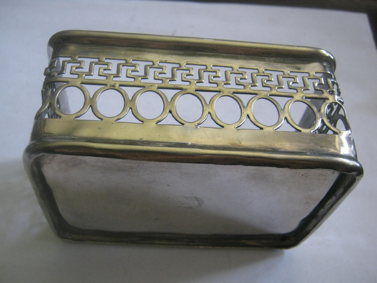 Silver Plated Rectangular Caddy for Sweetener, Salt & Pepper etc. Greek Key Rim