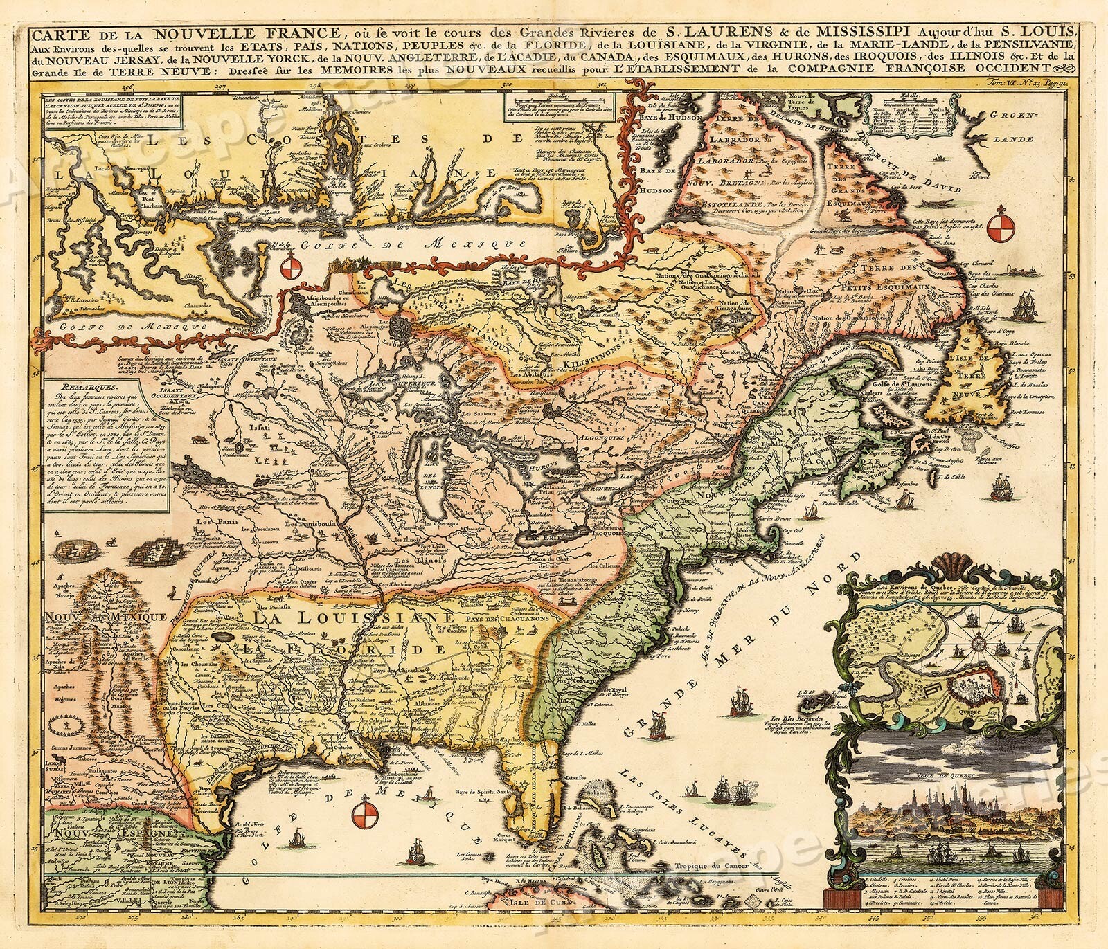 1700s “Map of New France” Vintage Style Early United States Map – 16×20