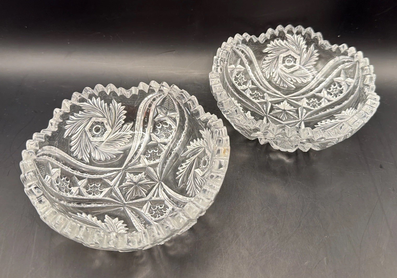 Antique Pair of Cut Glass Crystal Bowls American Brilliant Period (1880-1925)