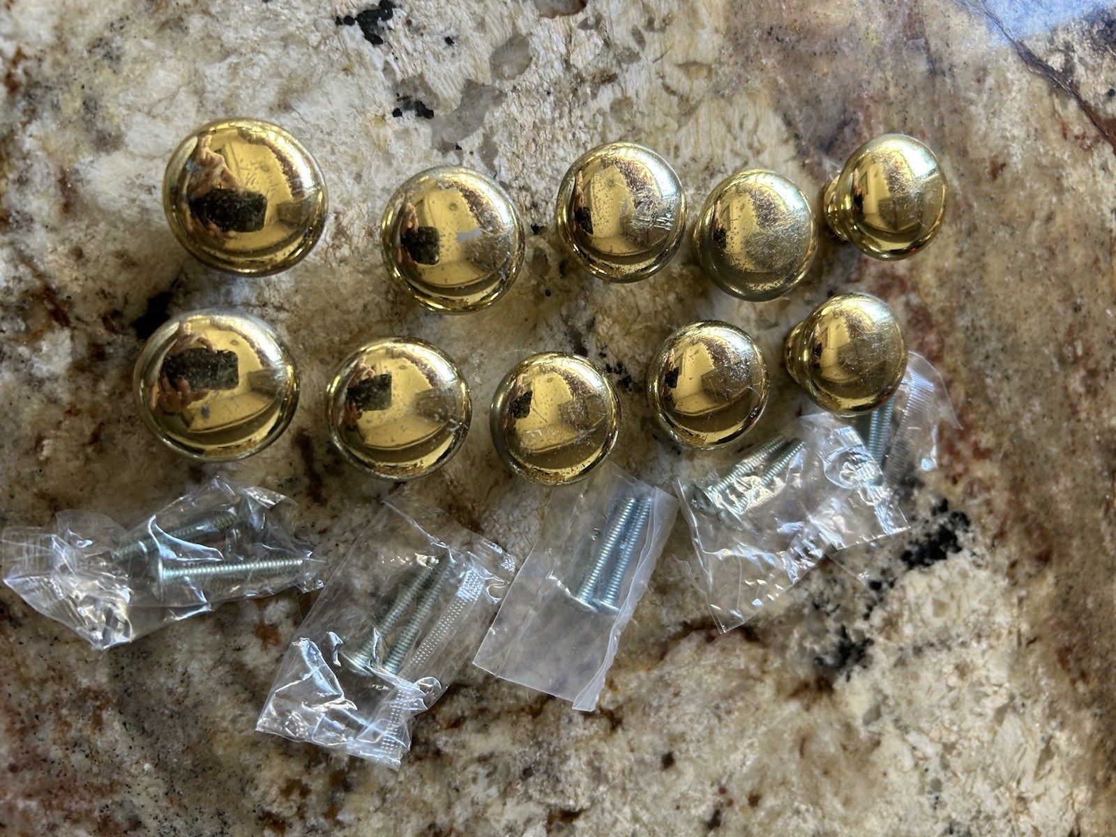 SET OF 10 Vintage Brass tone Drawer Pulls 1″ Cabinet Knobs REPLACEMENT PARTS