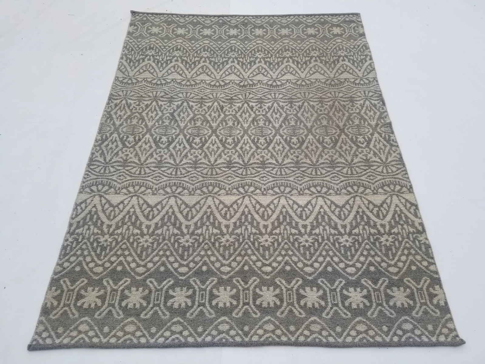 Vintage Handmade Traditional Grey Beige Multicolor Kilim Rug Carpet 8.0×5.7ft