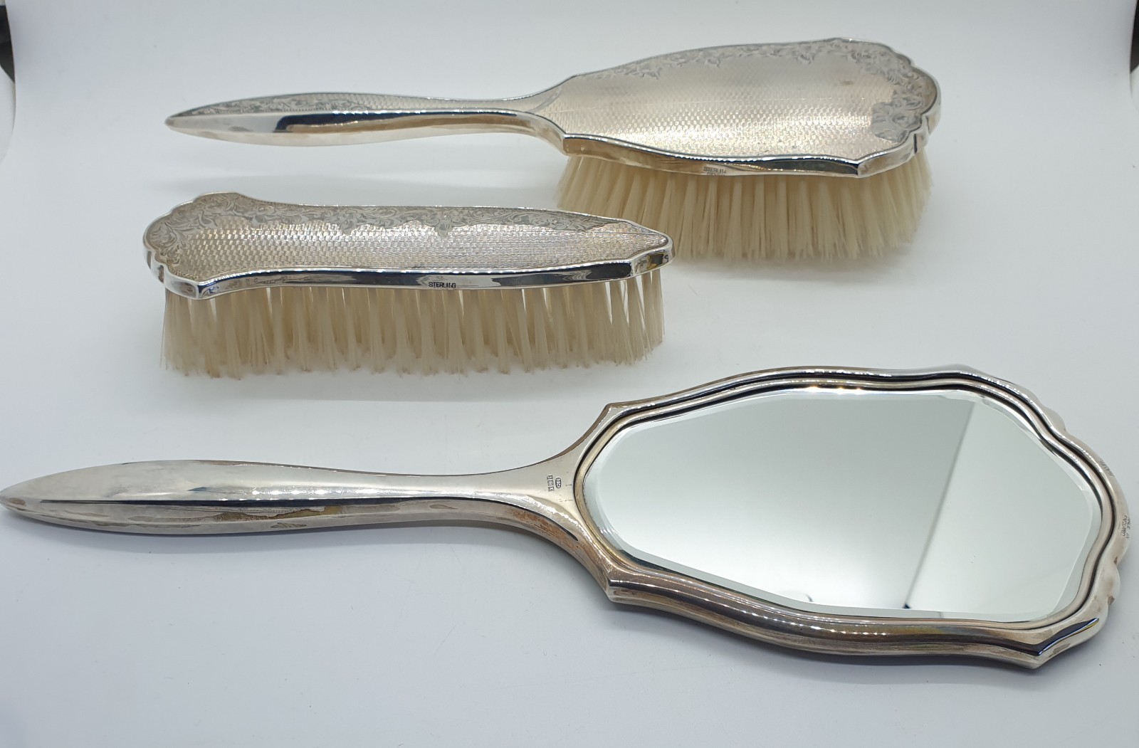 Sterling Silver Dressing Table Set Mirror & Brushes W I Broadway & Co 1959 Cased