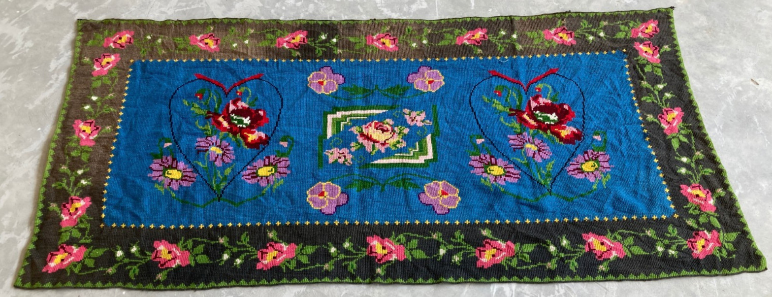 Vintage European Handmade Bessarabian Floral Flat-weave Kilim Wool Rug 196×98 cm