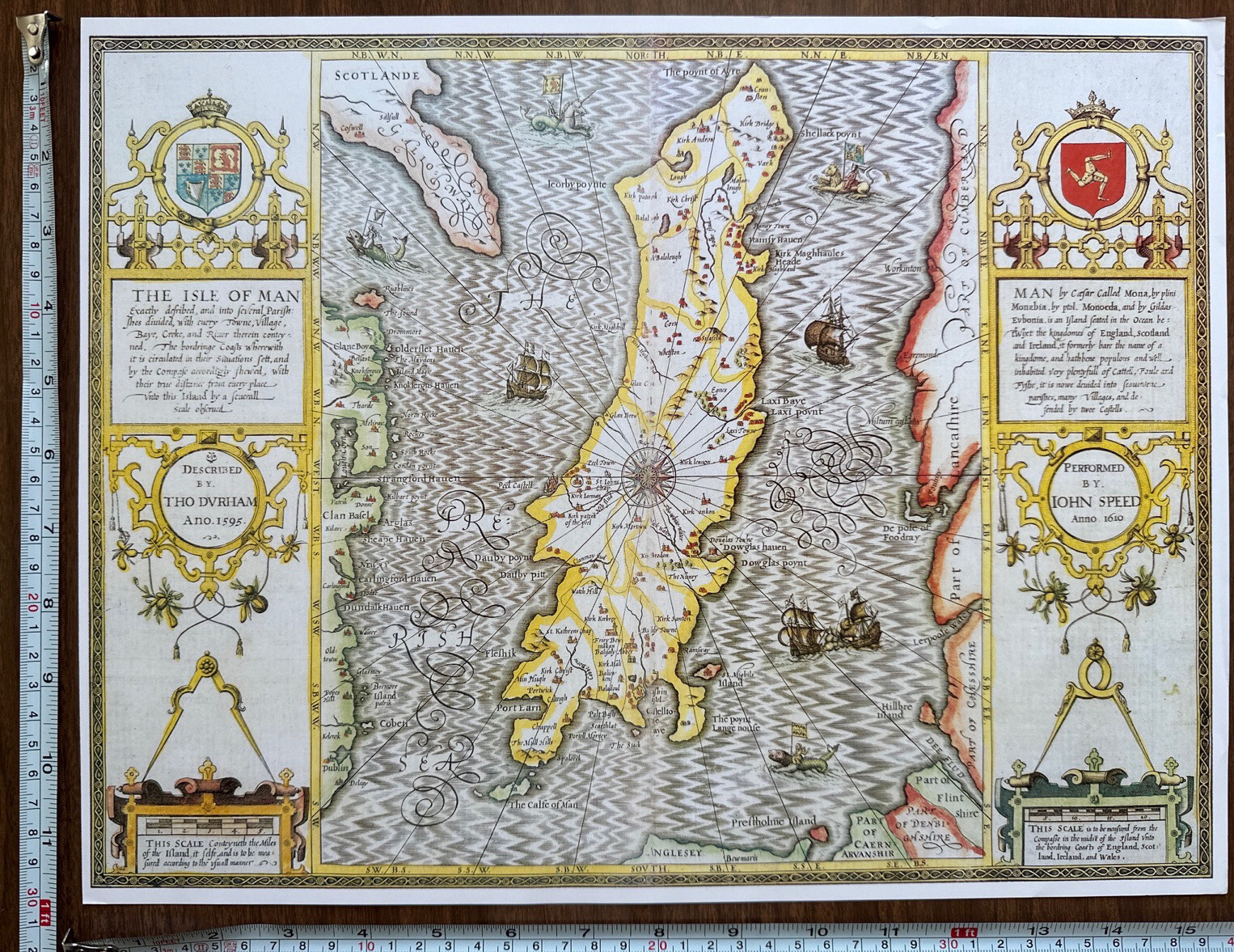 Old Tudor Poster Picture map of Isle of Man Speed 1600’s 15.5″ x 12 Reprint