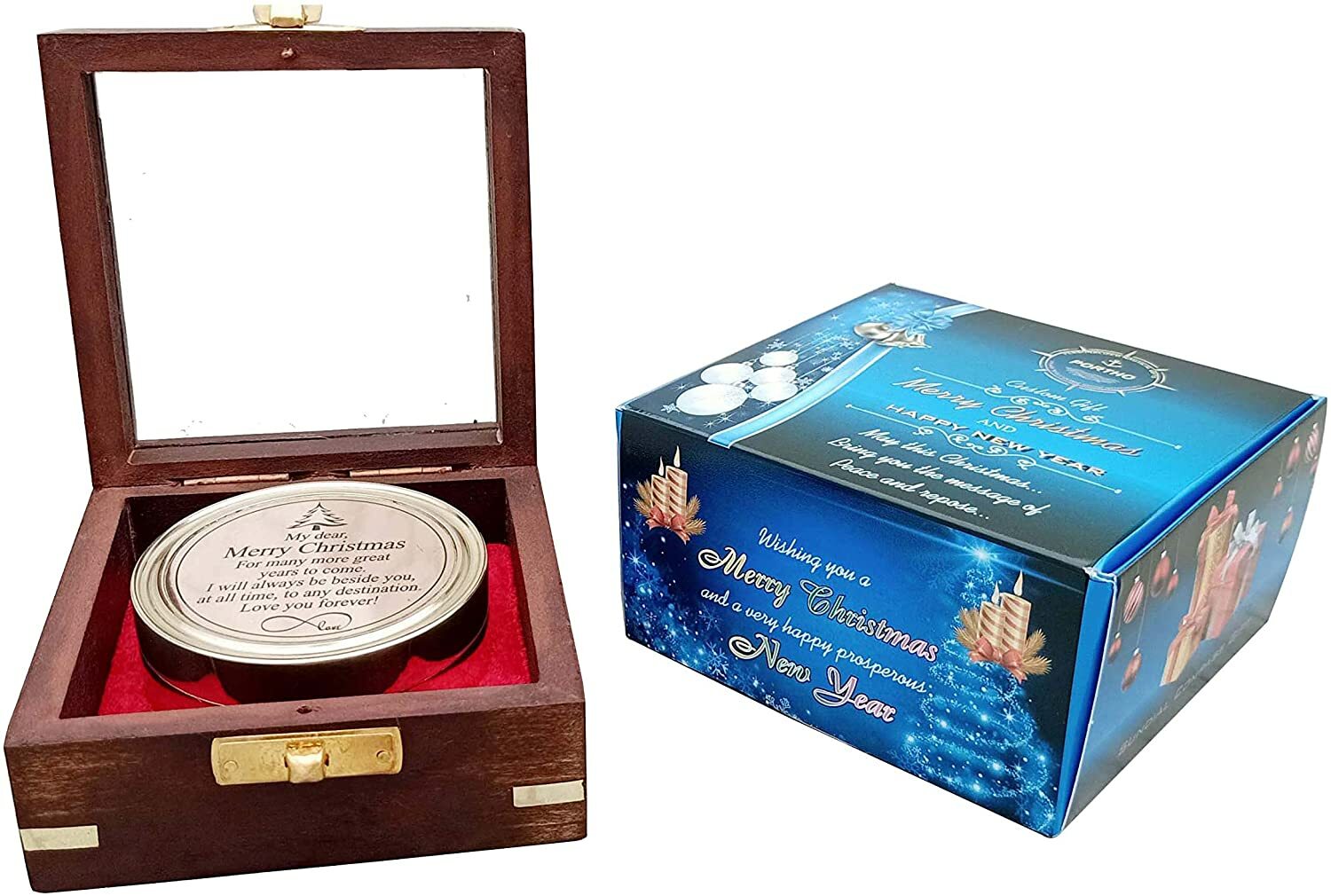 Brass Luxury Sundial Compass Wooden Box New Year Gifts Special Greeting Item