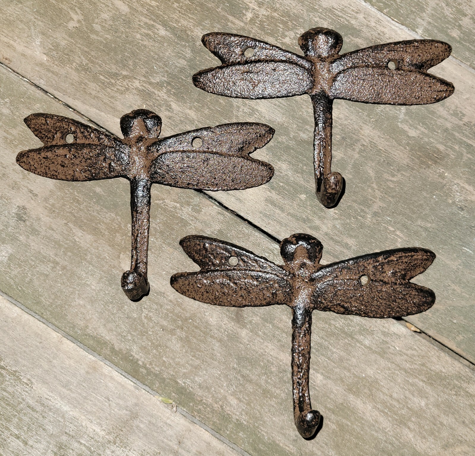 3 Cast Iron DRAGONFLY Towel Hanger Coat Hat Hooks, Key Rack GARDEN Hook