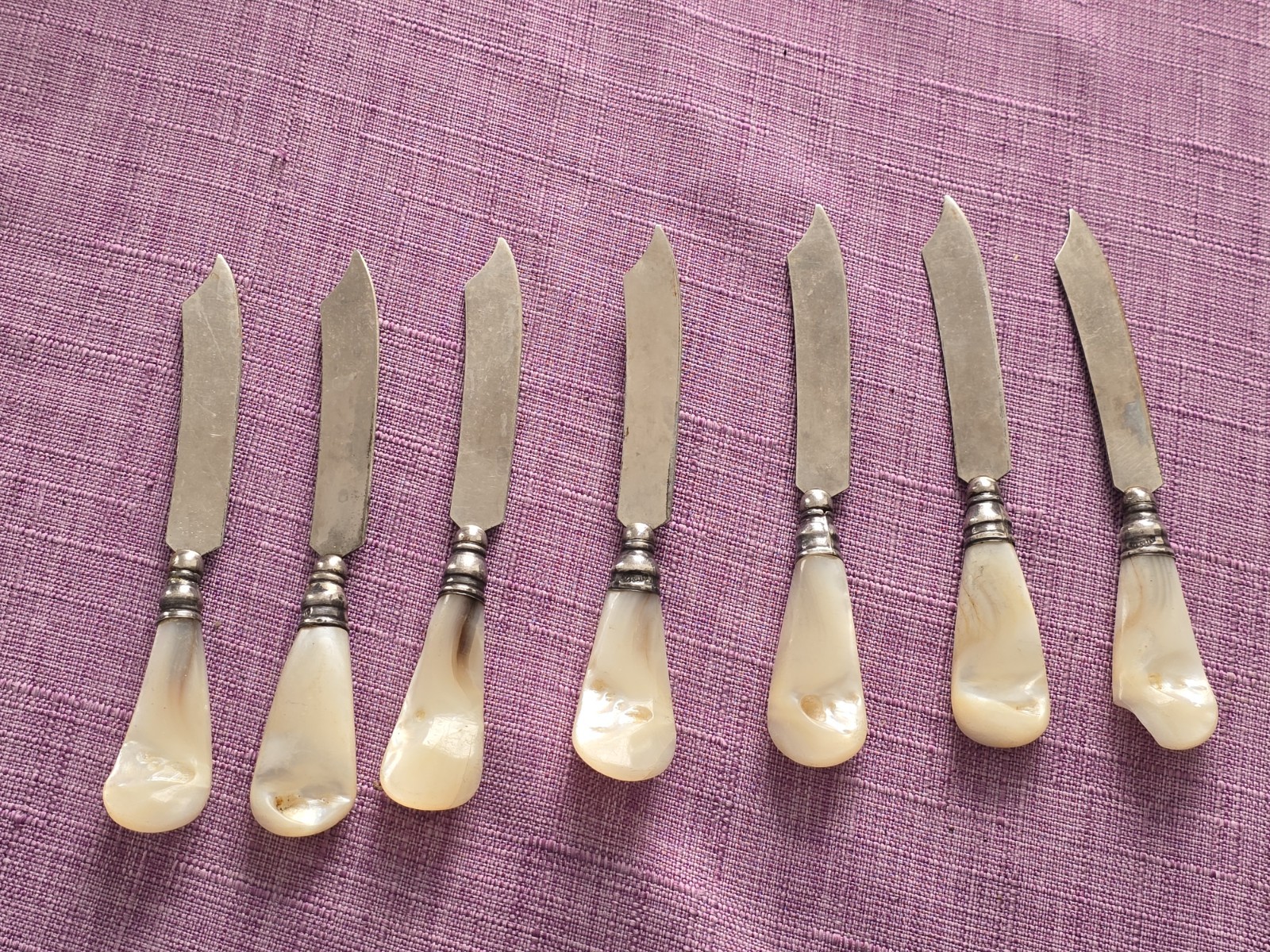 Antique Pearl Handle Cheese / Butter Knive Set Of 7 | 1950s Hand Made 50s