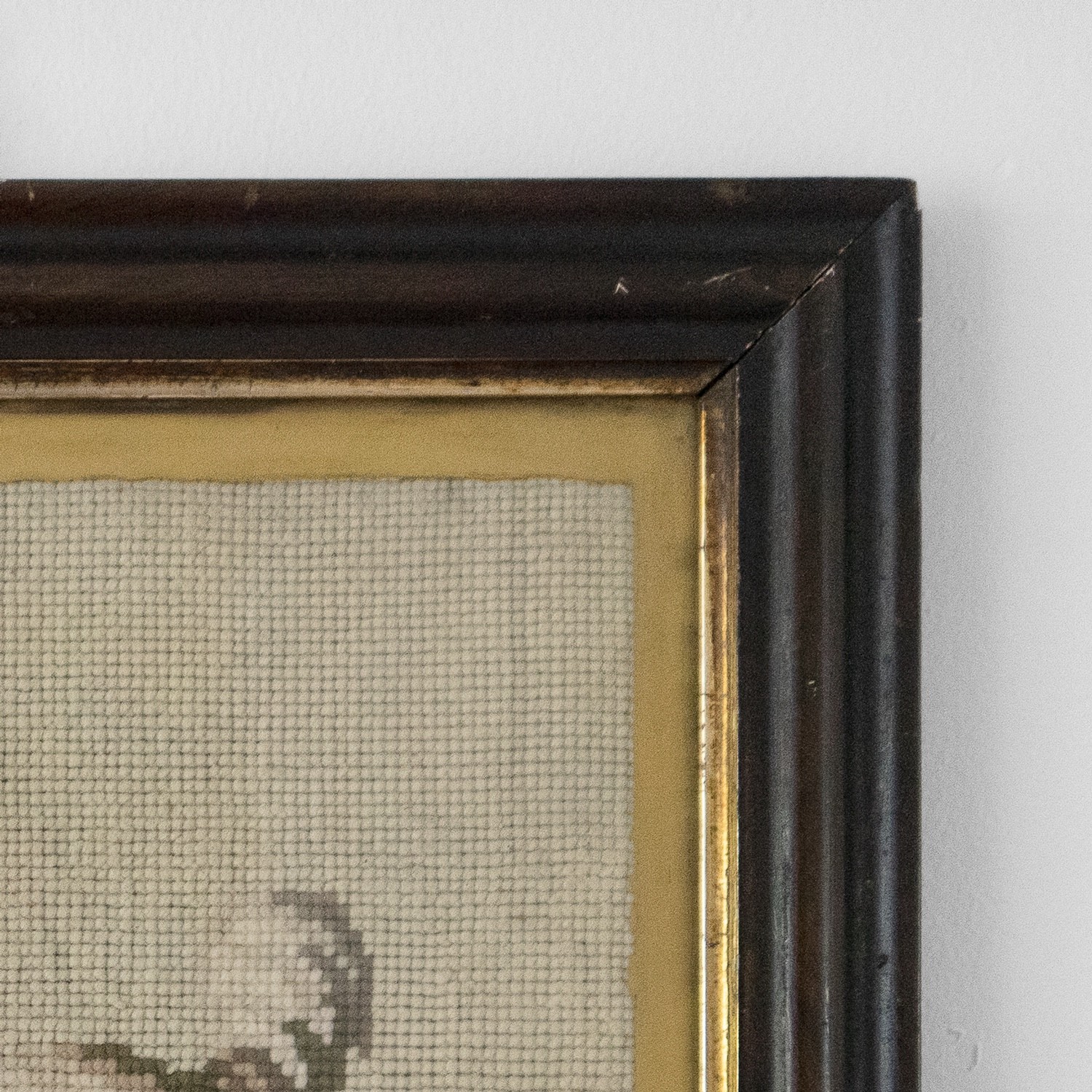 Antique Victorian Folk Art Needlepoint Embroidery Of A Spaniel, 19th Century