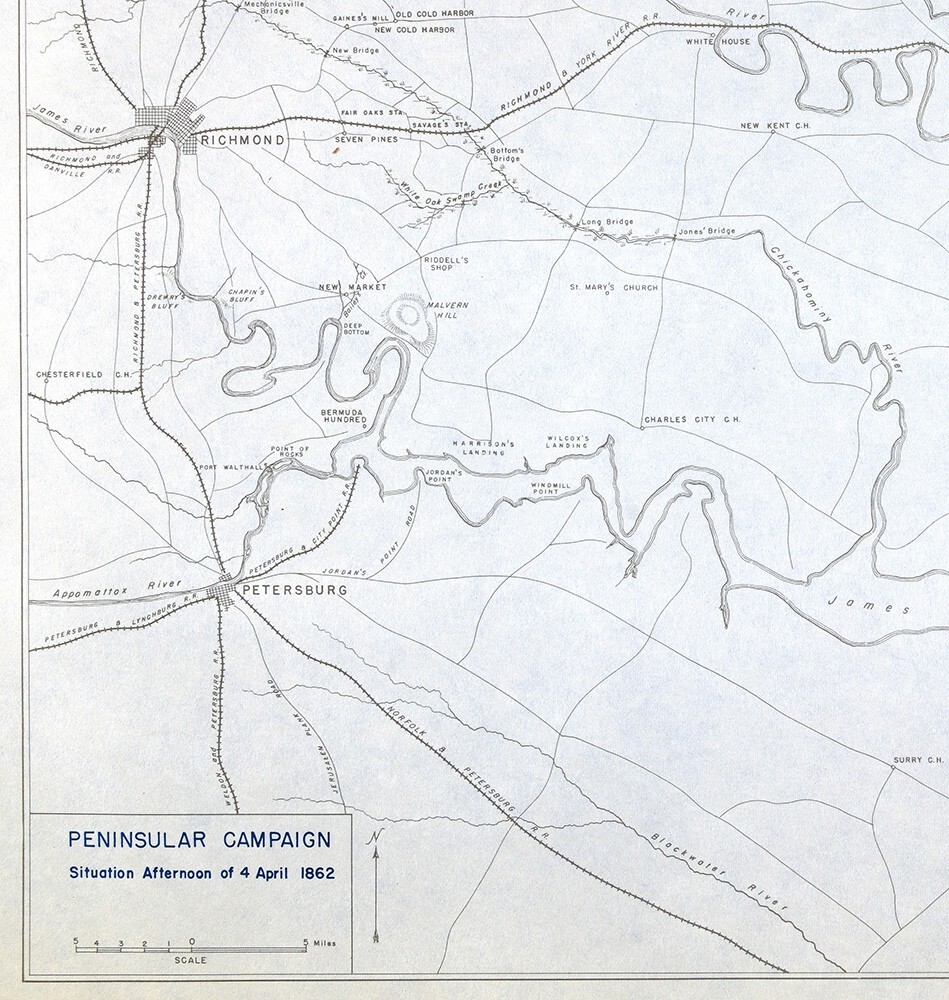 West Point Civil War Map Peninsular Campaign Virginia Battle of Yorktown April 4