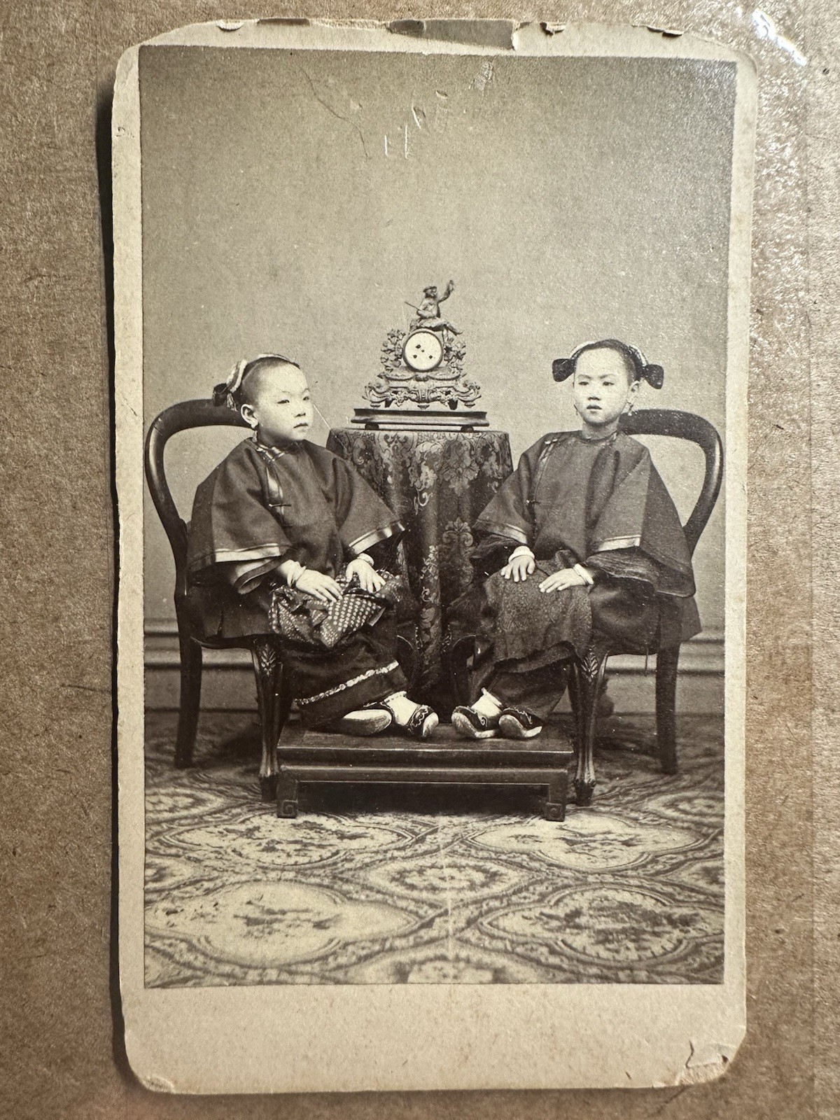 Rare Antique Photo Chinese Children Royalty? 1800s China CDV Albumen