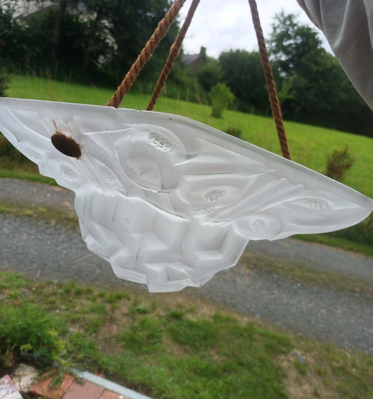 DEGUE : FRENCH 1930 ART DECO 6 SIDED FROSTED GLASS CEILING LIGHT 38 x 34cm