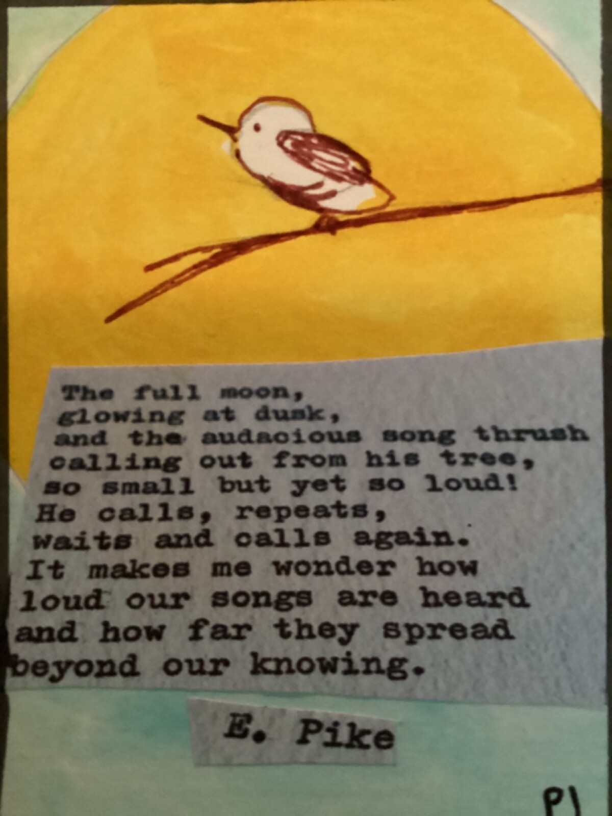 ACEO, Buy it now, watercolor by PJ 2.5 x 3.5 inches full moon, Pike poem