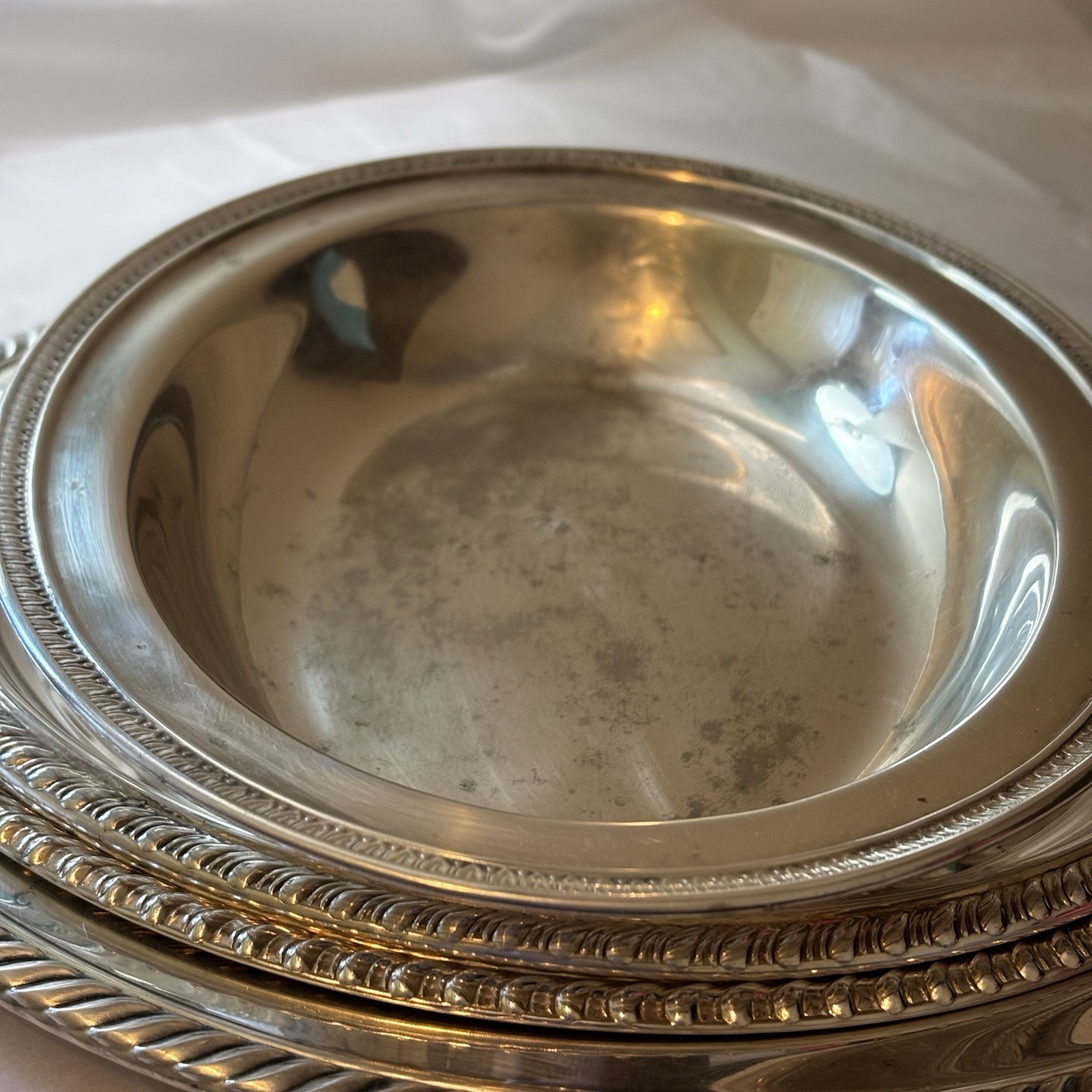 Antique Silver Plated Plate And Serving Bowl Set 4 Pieces Service Wear
