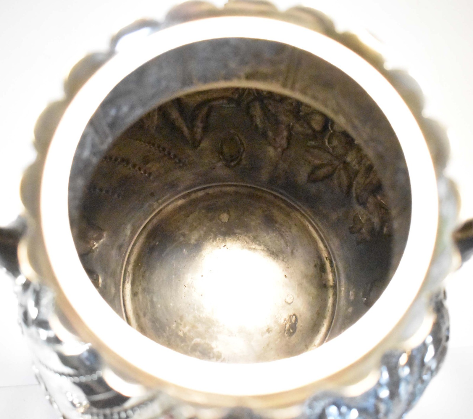 Magnificent 1890 Urn – Pairpoint Quadruple Silverplate -Floral Repoussé – 1 gal.