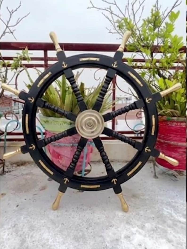 Wooden Ship Wheel Handmade Nautical Wall Decor Captain Steering 36 Inch Wheel