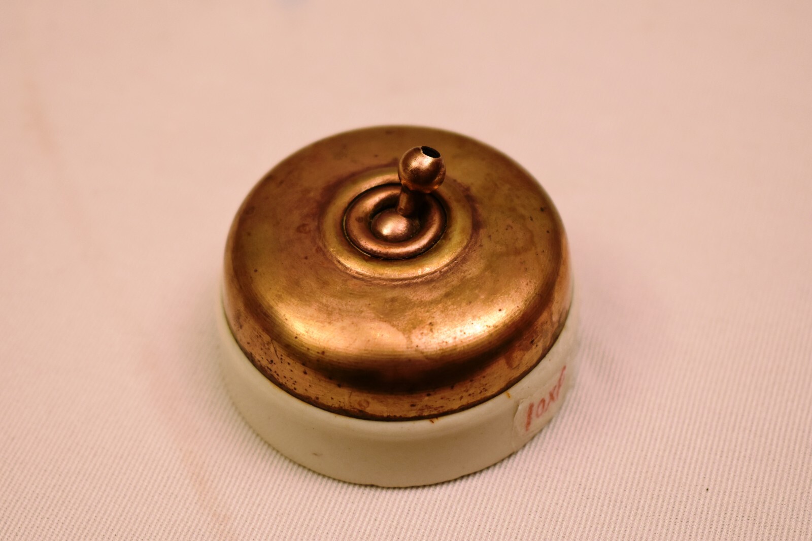 Antique British Brass Toggle Light Switch Vitreous Ceramic England 2.2 Inch “R22