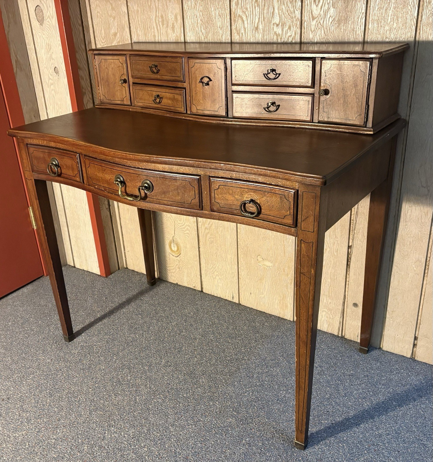 Vintage 2-Piece Desk, Solid Walnut Wood Crafted by Davis Cabinet Co.