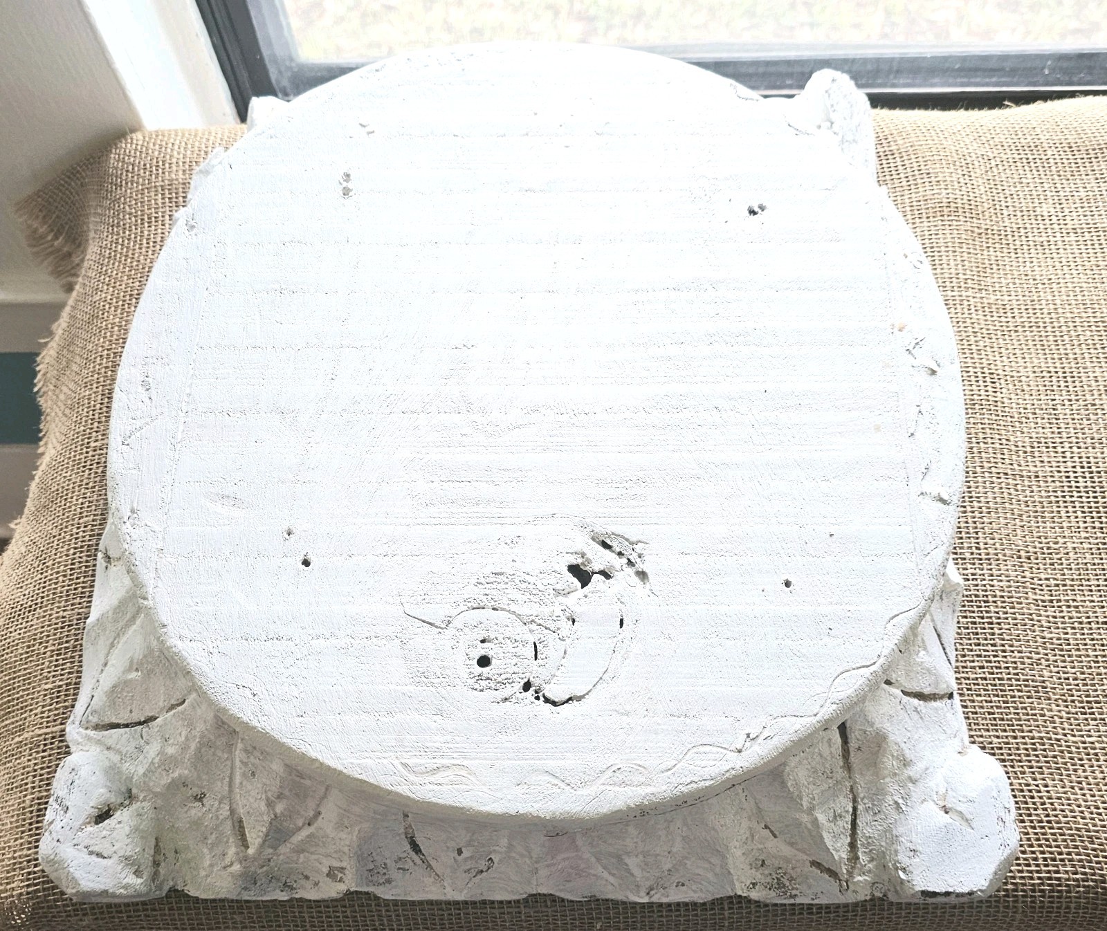 Architectural Wooden Carved White Painted Pedestal Cake Stand Read