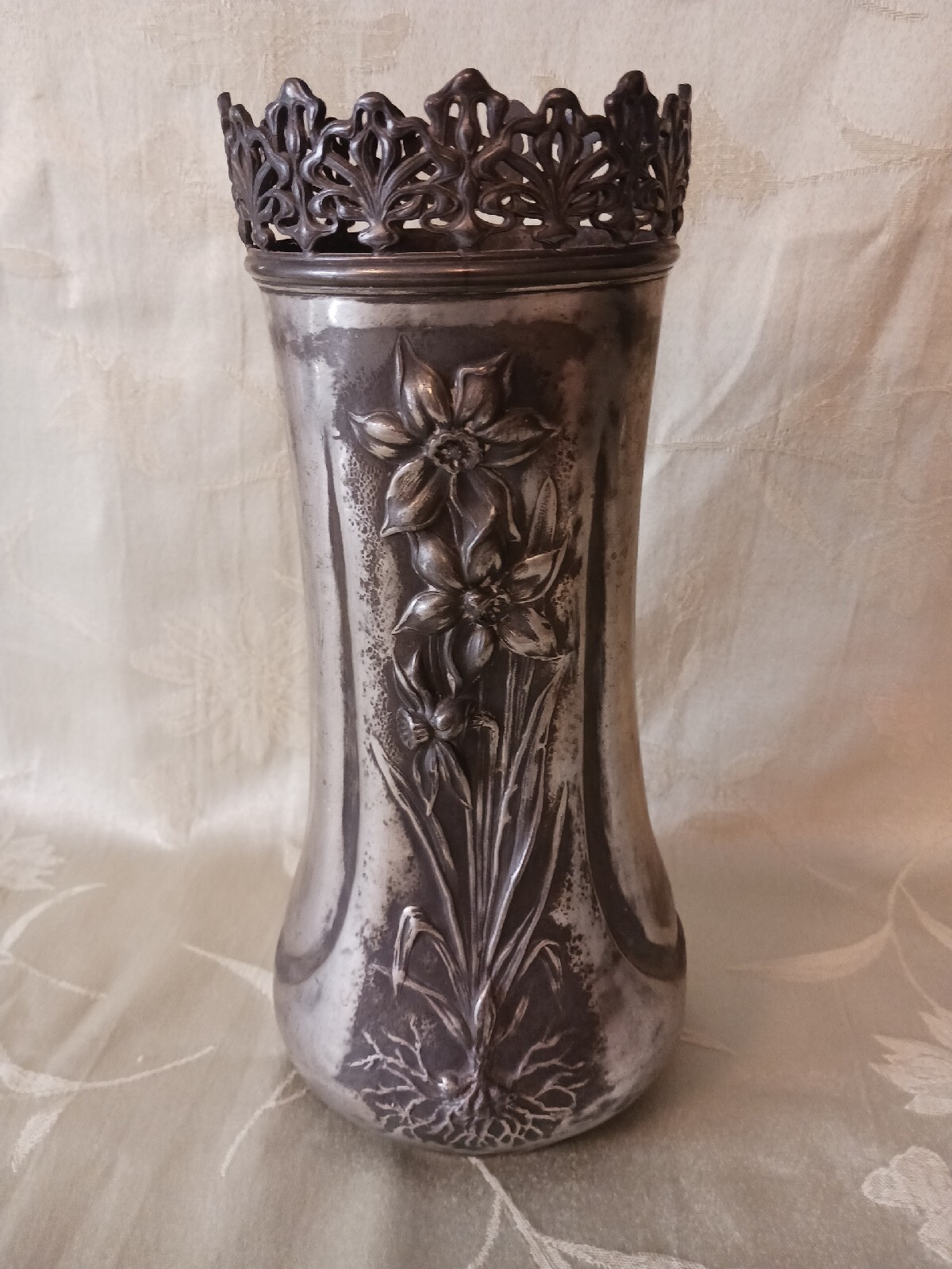 RARE Silver Plate Victorian Repouse Tall Vase By Simpson Hall Miller & Co