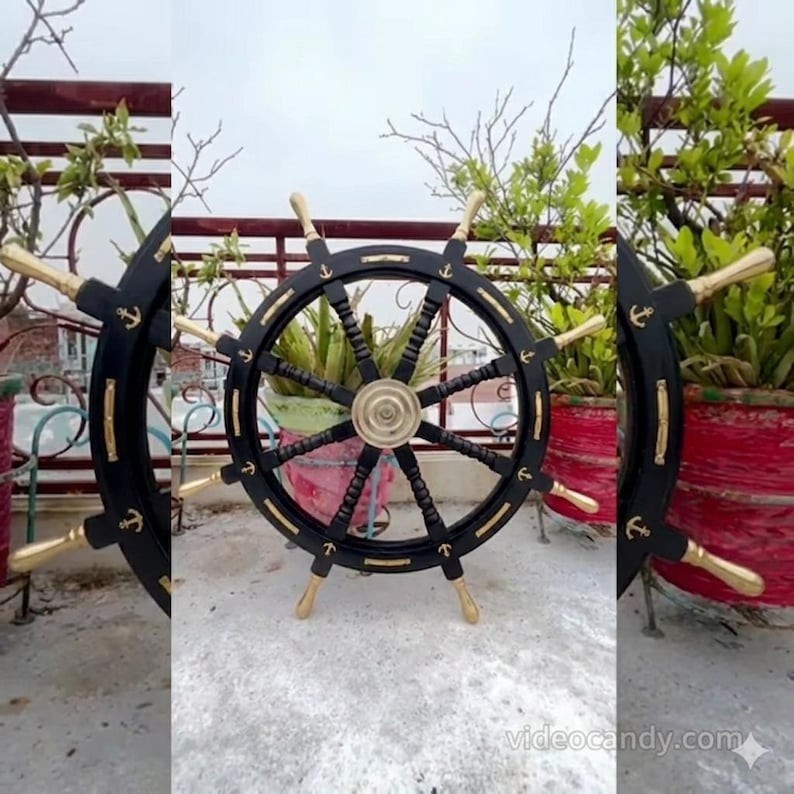 Wooden Ship Wheel Handmade Nautical Wall Decor Captain Steering 36 Inch Wheel