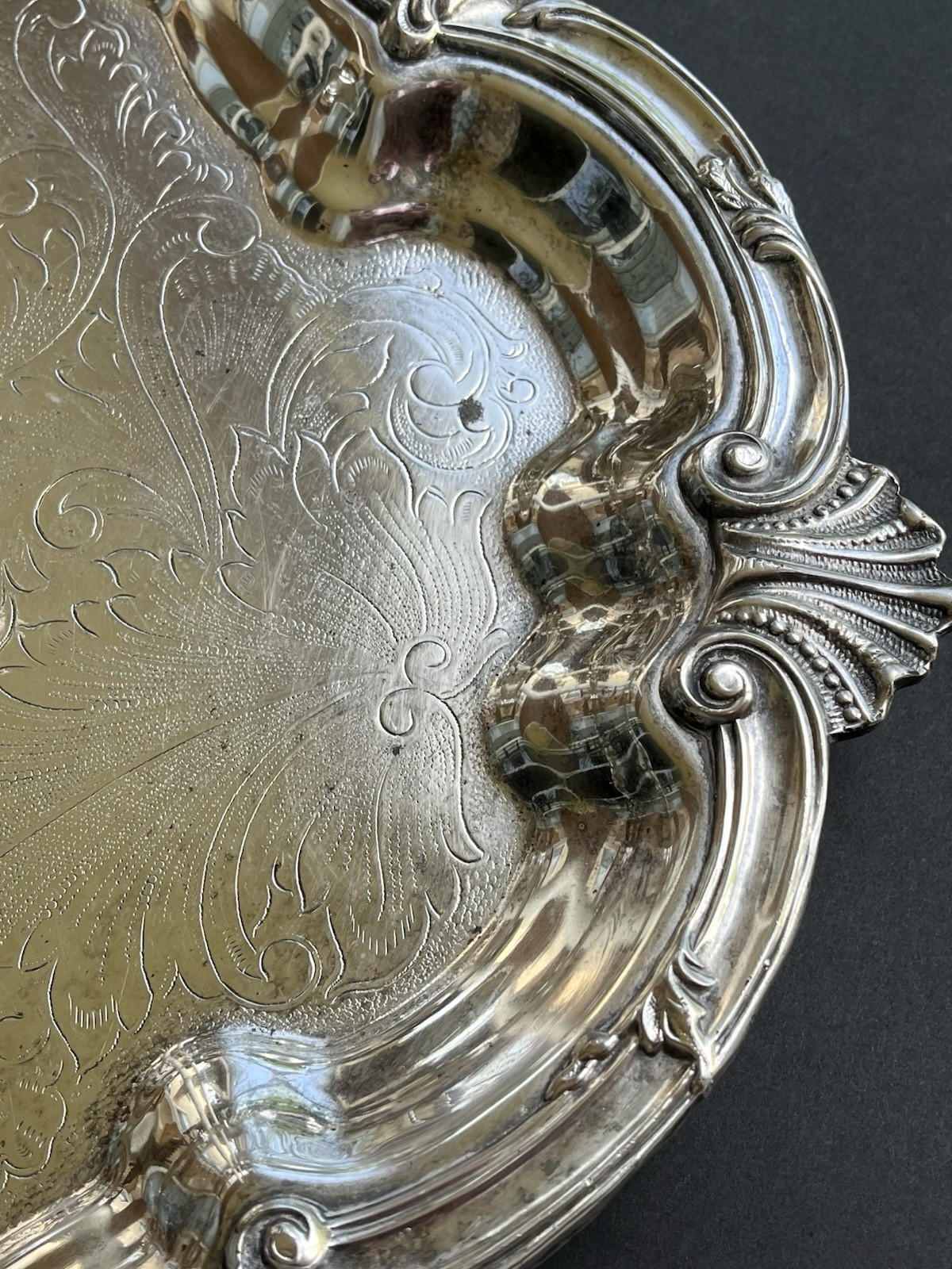 Antique Benedict Silverplate Footed Tray 29”x18” Ornate Handles Rococo Engraved