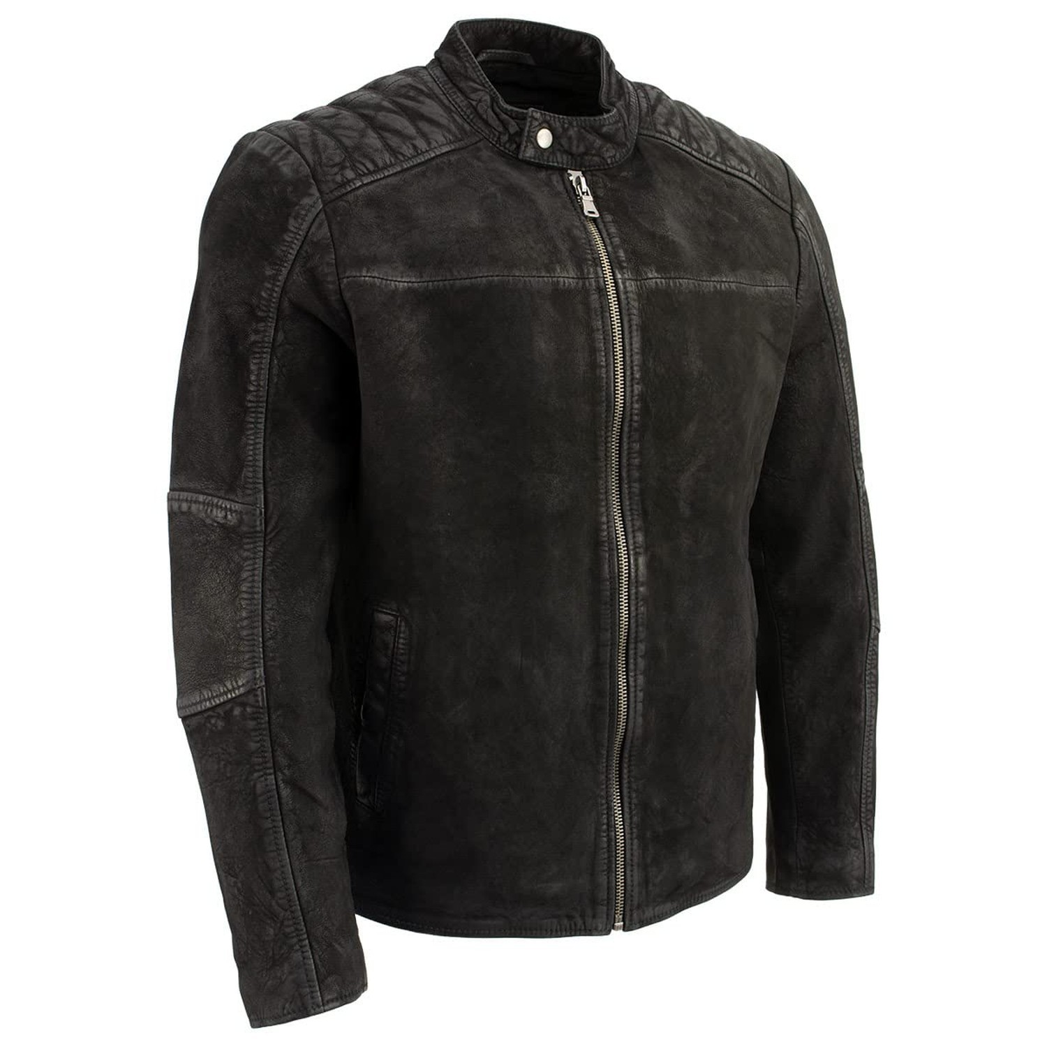 Milwaukee Leather Vintage SFM1801 Men’s Black Nubuck Leather Zipper Front Mot…