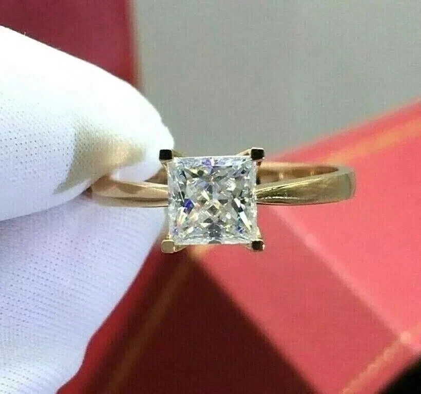 2Ct Princess-Cut Lab Created Solitaire Engagement Ring 14K Yellow Gold Plated