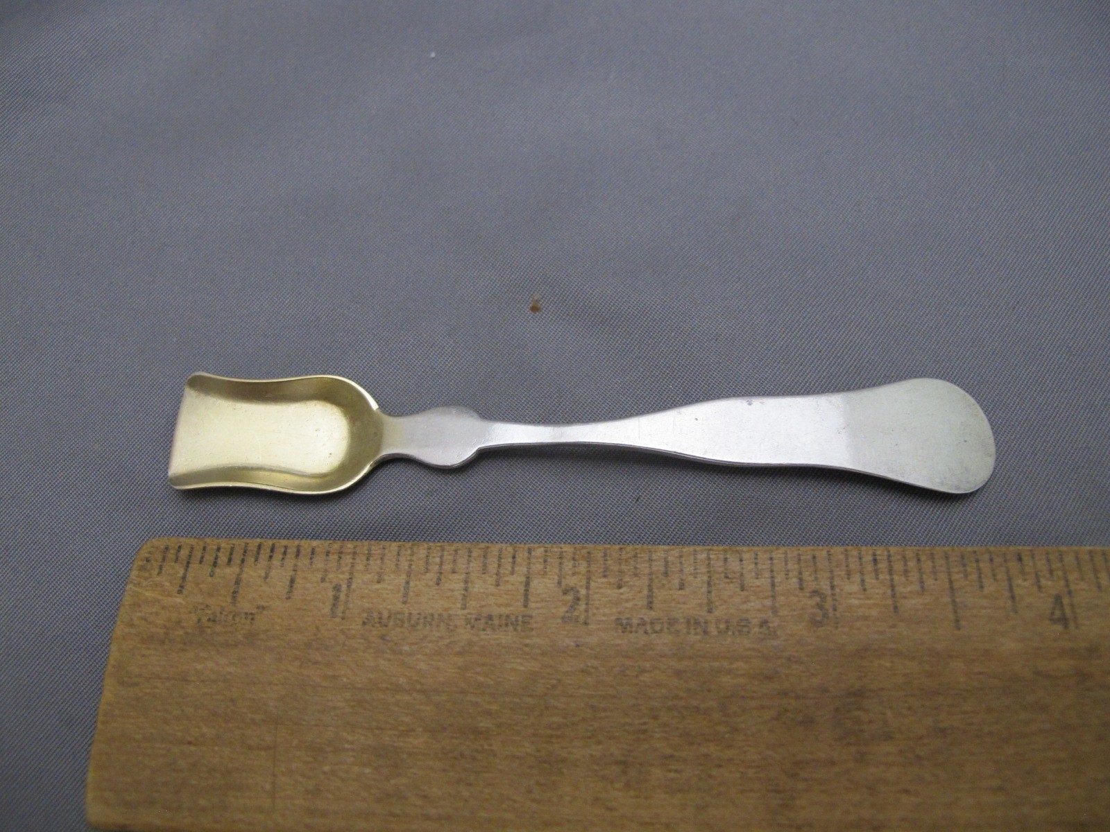 Good MASSACHUSETTS FIDDLE Coin Silver SALT SHOVEL-AMOS SANBORN-Lowell-Gilt Bowl